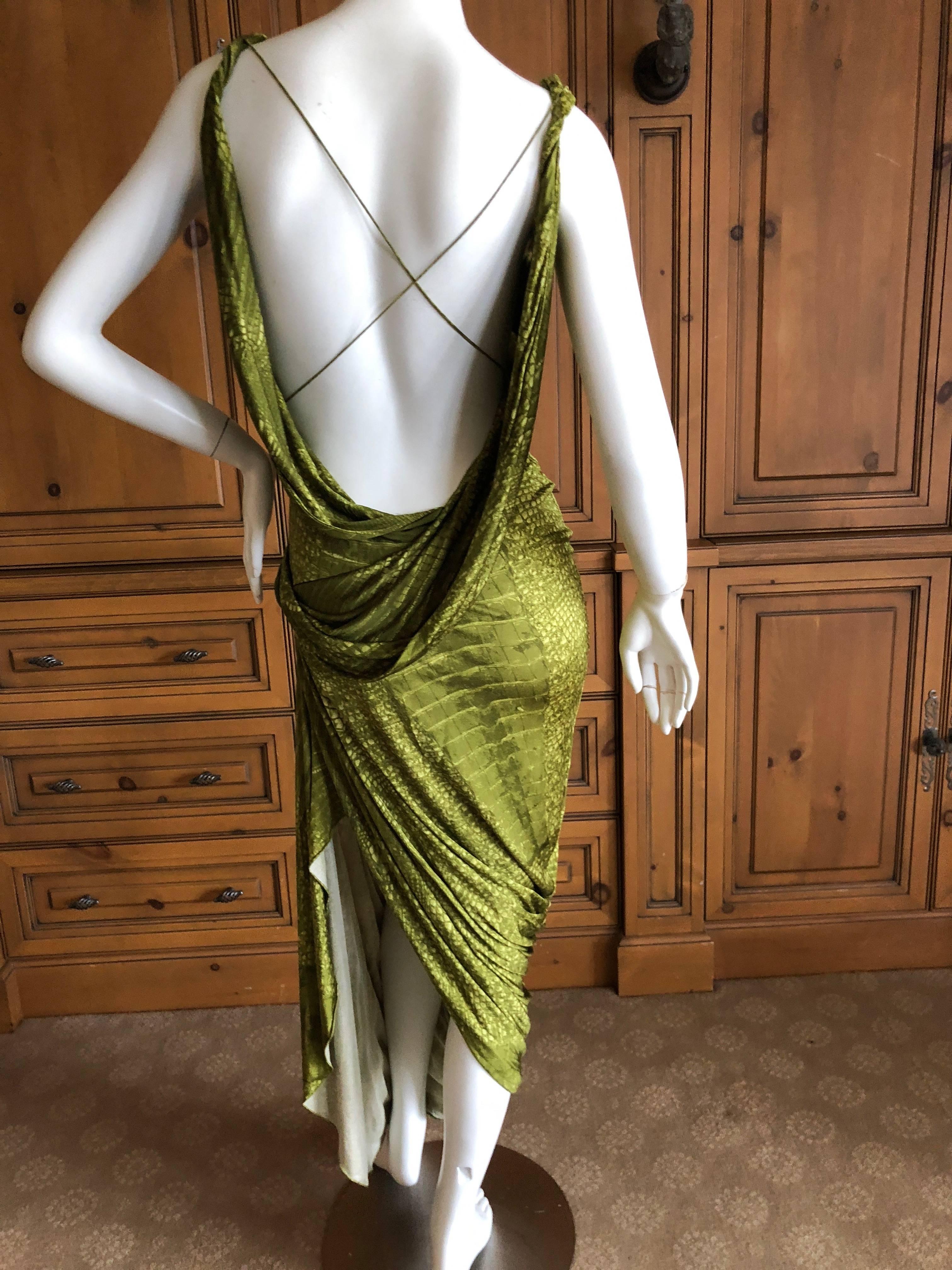 John Galliano Rare Alligator Print Green Bias Cut Vintage Backless Dress 1