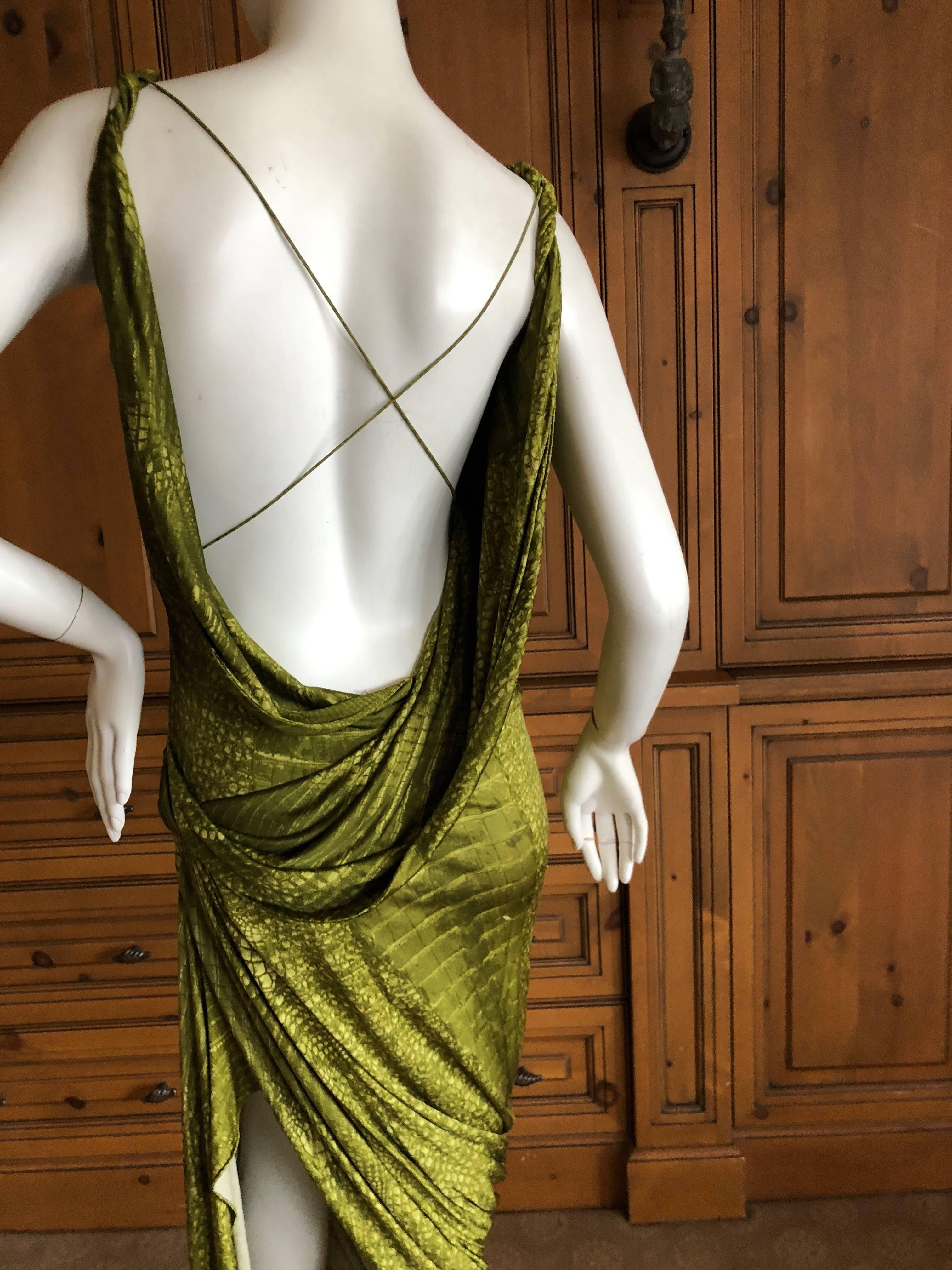 John Galliano Rare Alligator Print Green Bias Cut Vintage Backless Dress 2