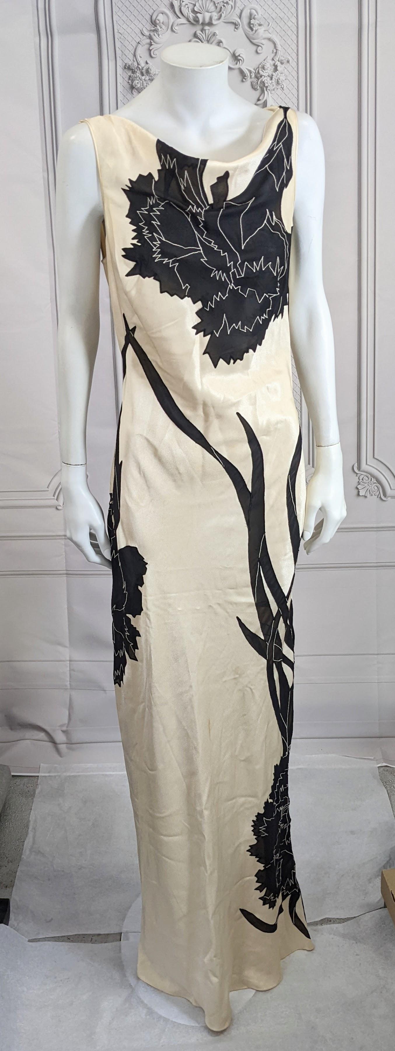 John Galliano Rare Dolores Intarsia Carnation Bias Evening Dress In Good Condition For Sale In New York, NY