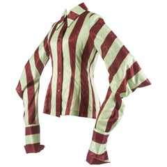 John Galliano blusa a rayas rojas y amarillas con mangas cuadradas, ss 1991
