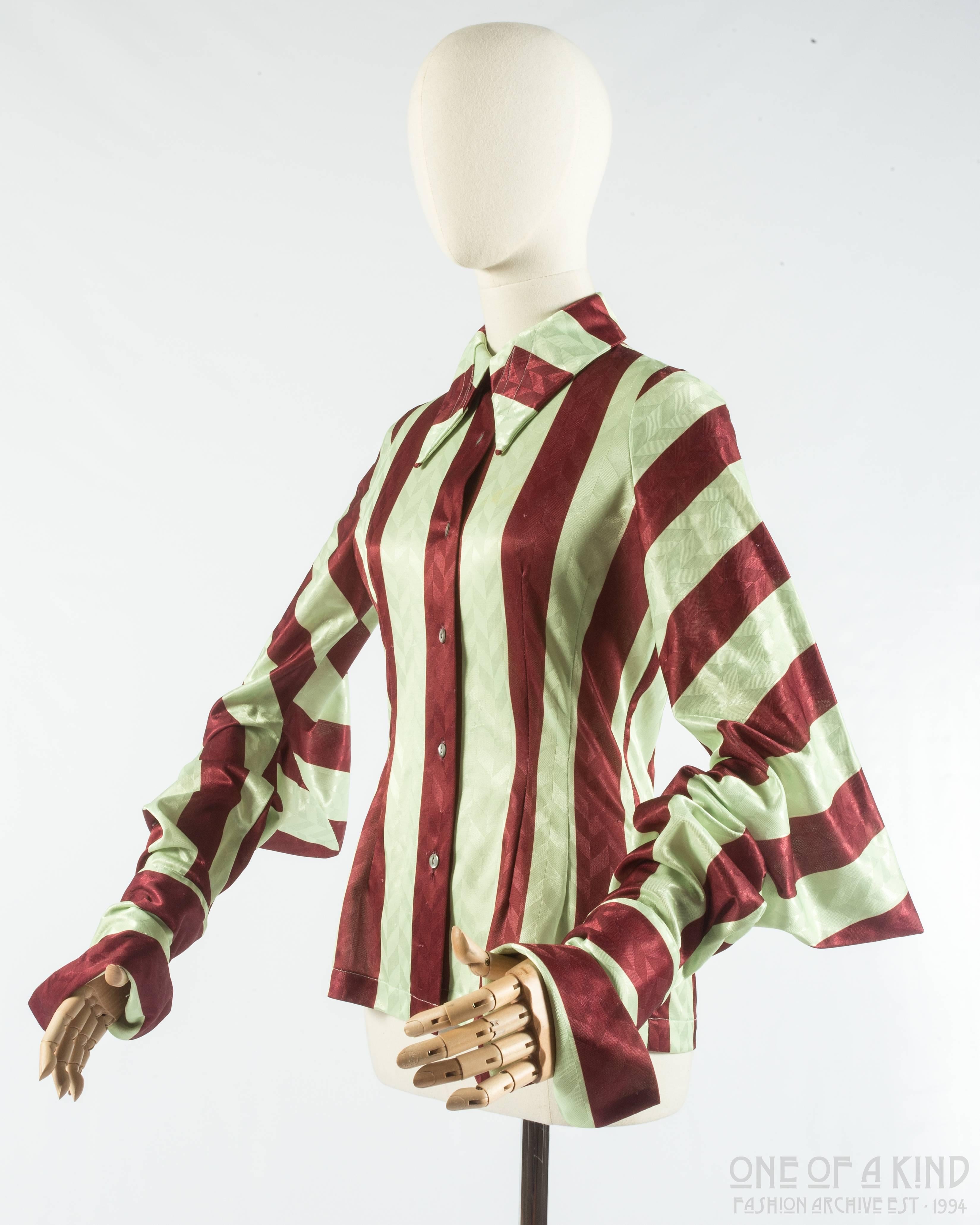 John Galliano red and yellow striped blouse with squared sleeves

Spring-Summer 1991