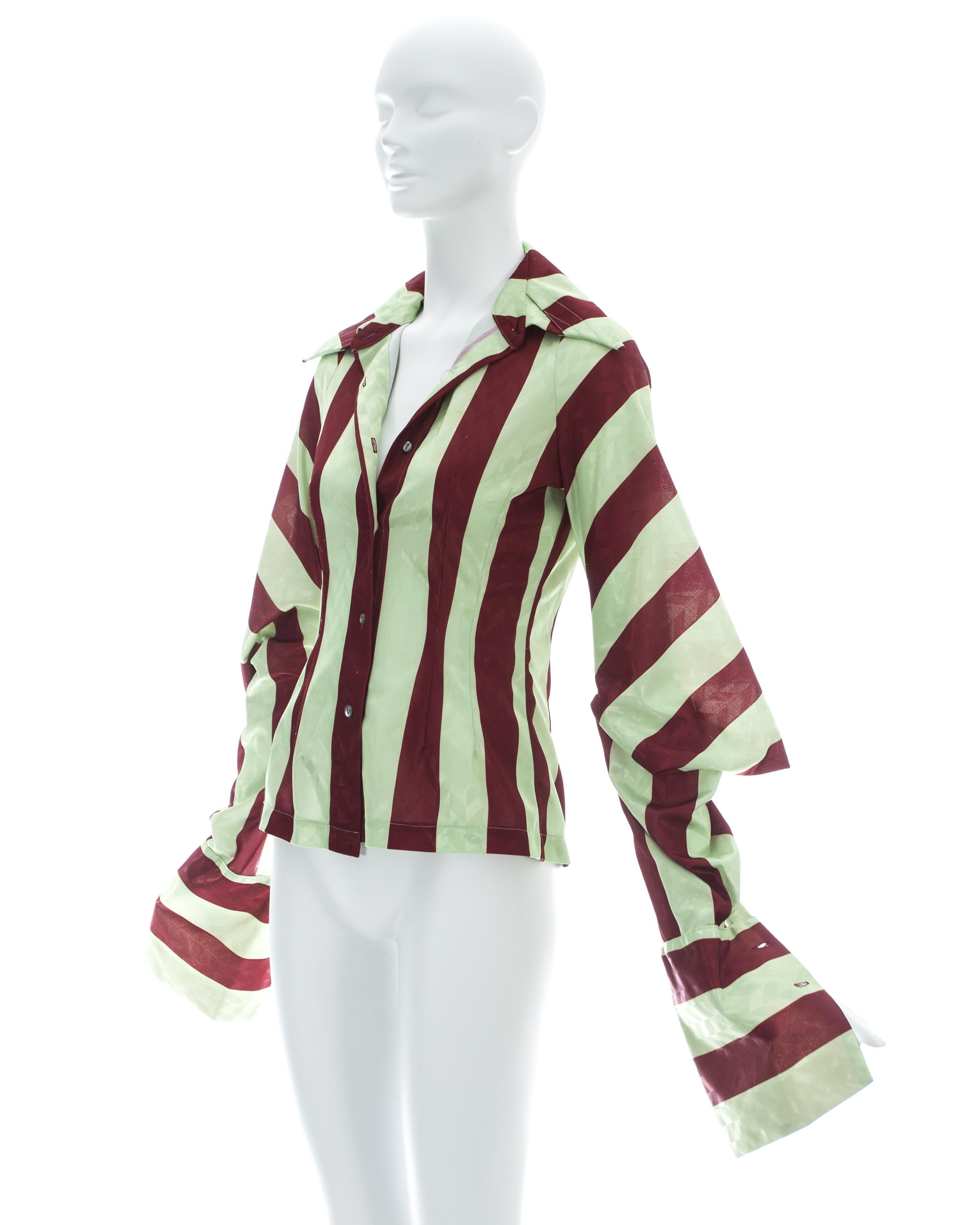 John Galliano red and yellow striped polyester blouse, ca 1991 In Good Condition In London, London
