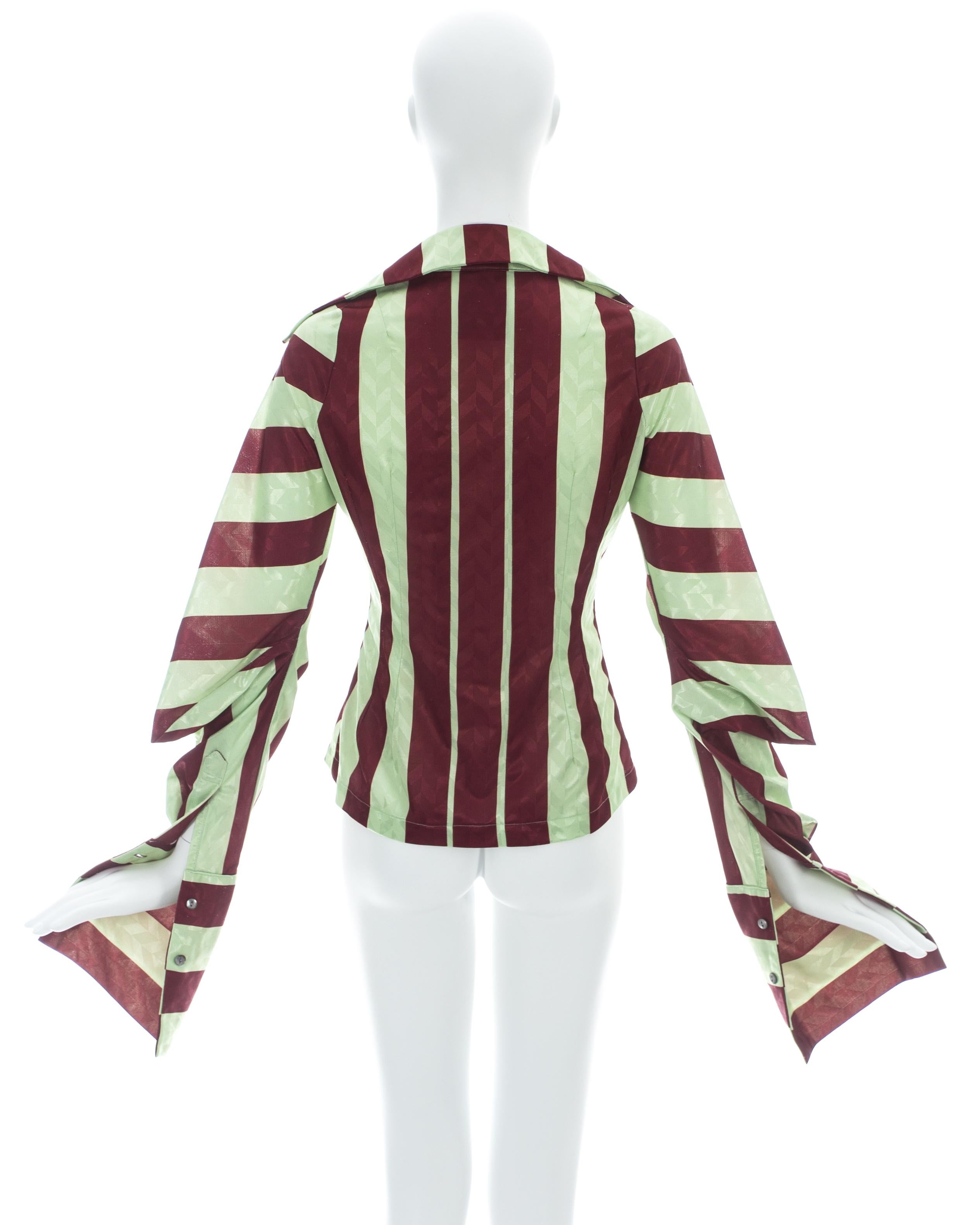 John Galliano red and yellow striped polyester blouse, ca 1991 1