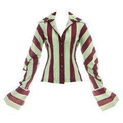 Vintage John Galliano red and yellow striped polyester blouse, ca 1991