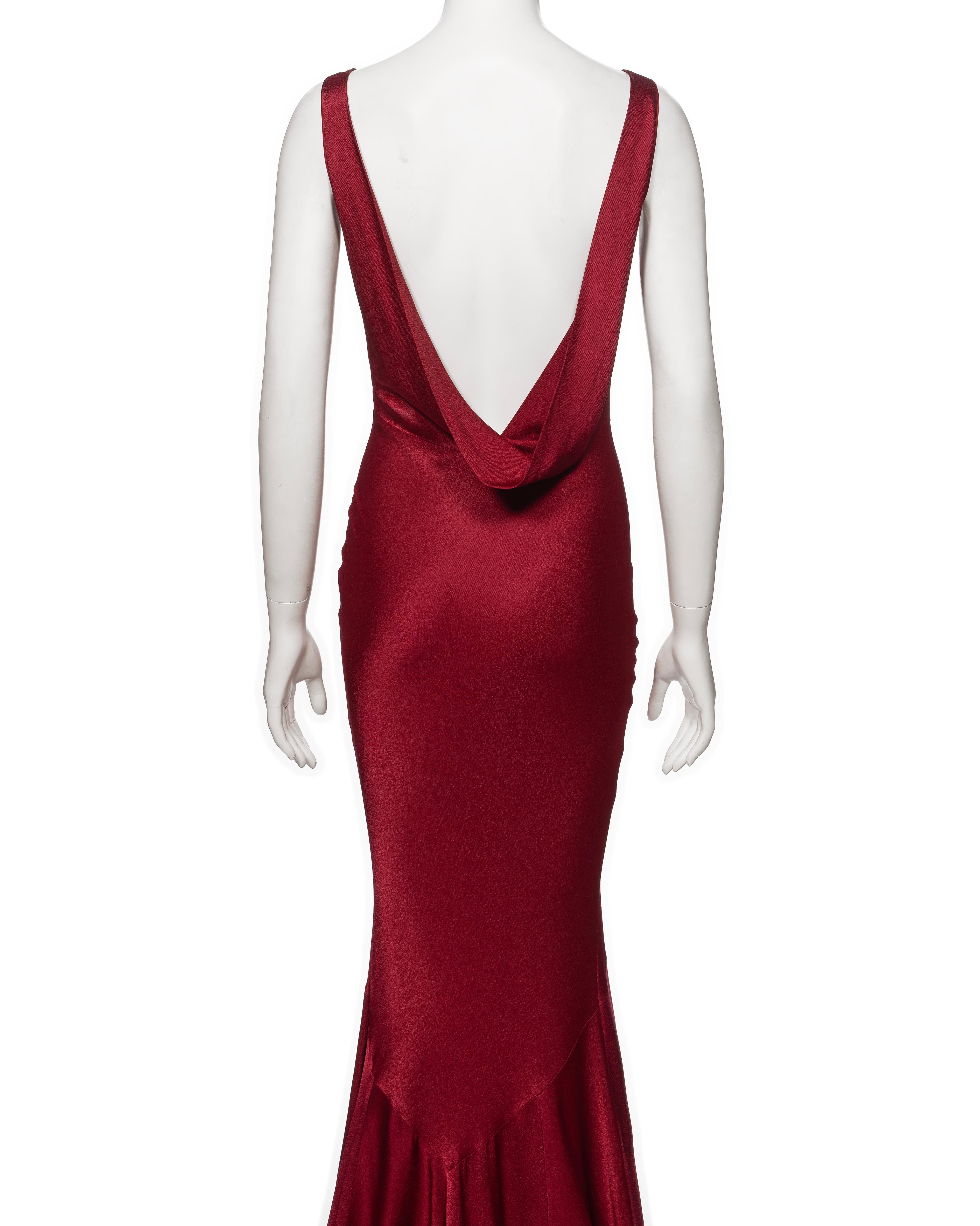 I Galliano Robe de soirée en satin rouge à dos de crêpe coupé en biais, FW 2001 en vente 5