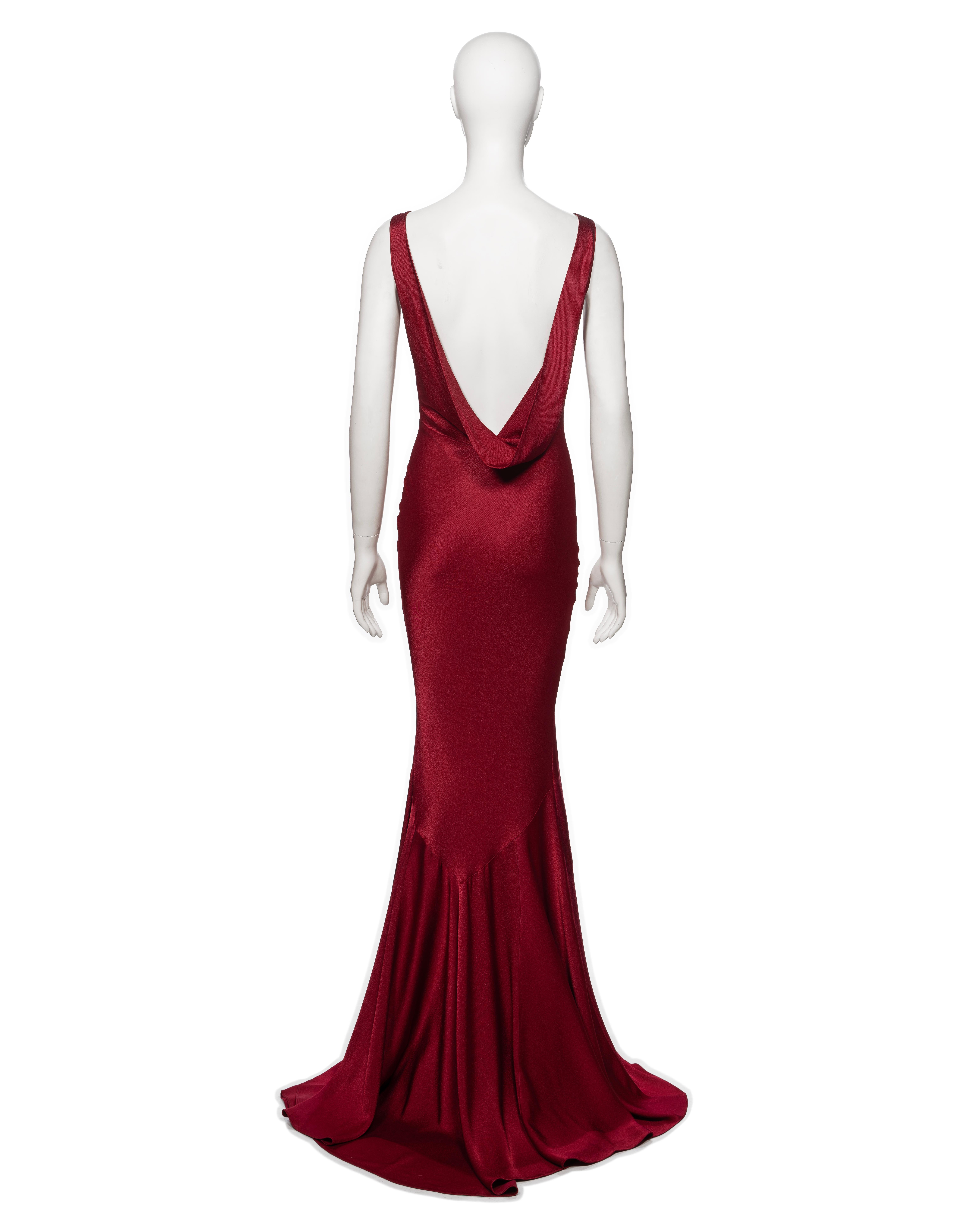 I Galliano Robe de soirée en satin rouge à dos de crêpe coupé en biais, FW 2001 en vente 4