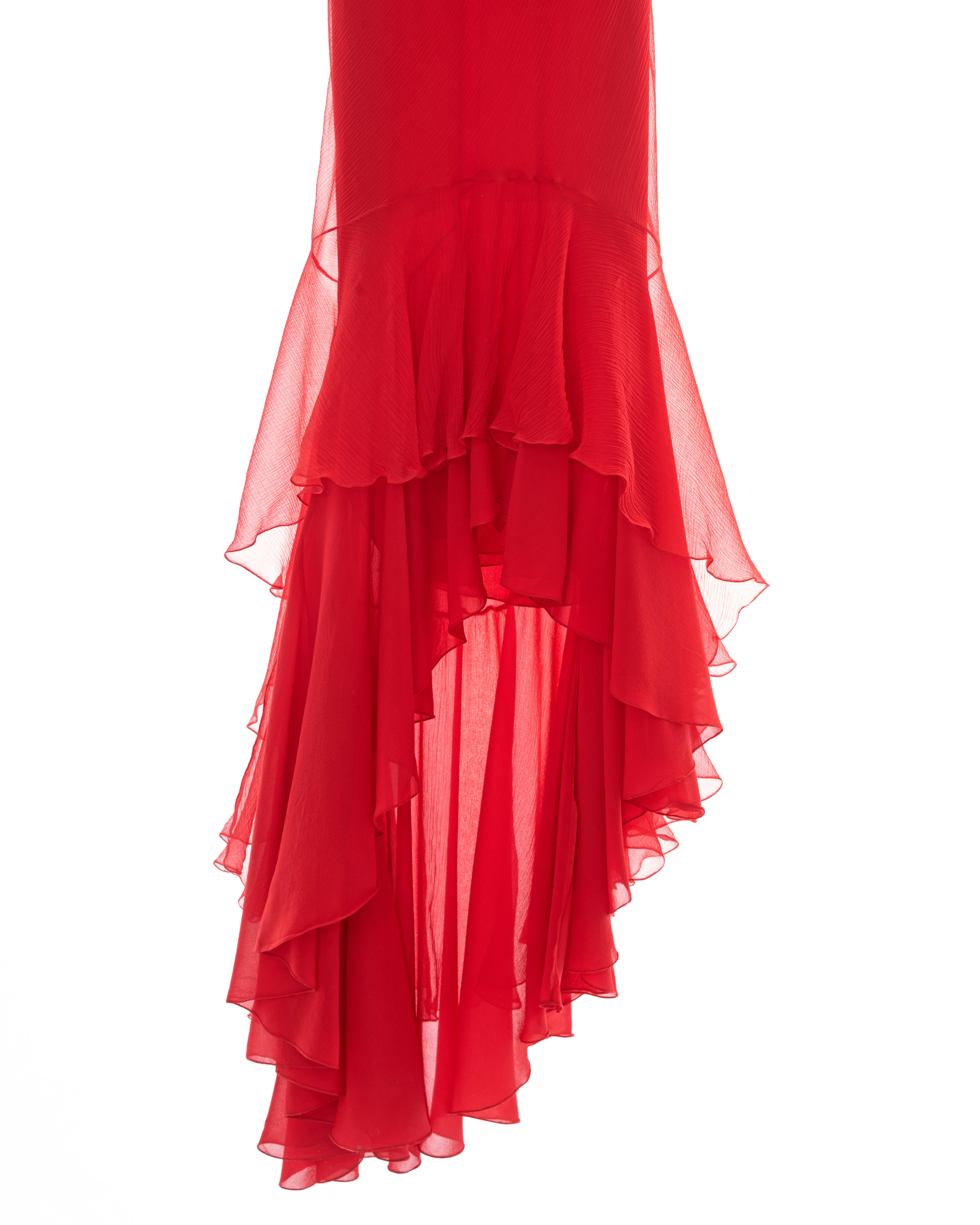 John Galliano red double-layered silk chiffon evening dress, ss 2008 In Excellent Condition In London, GB