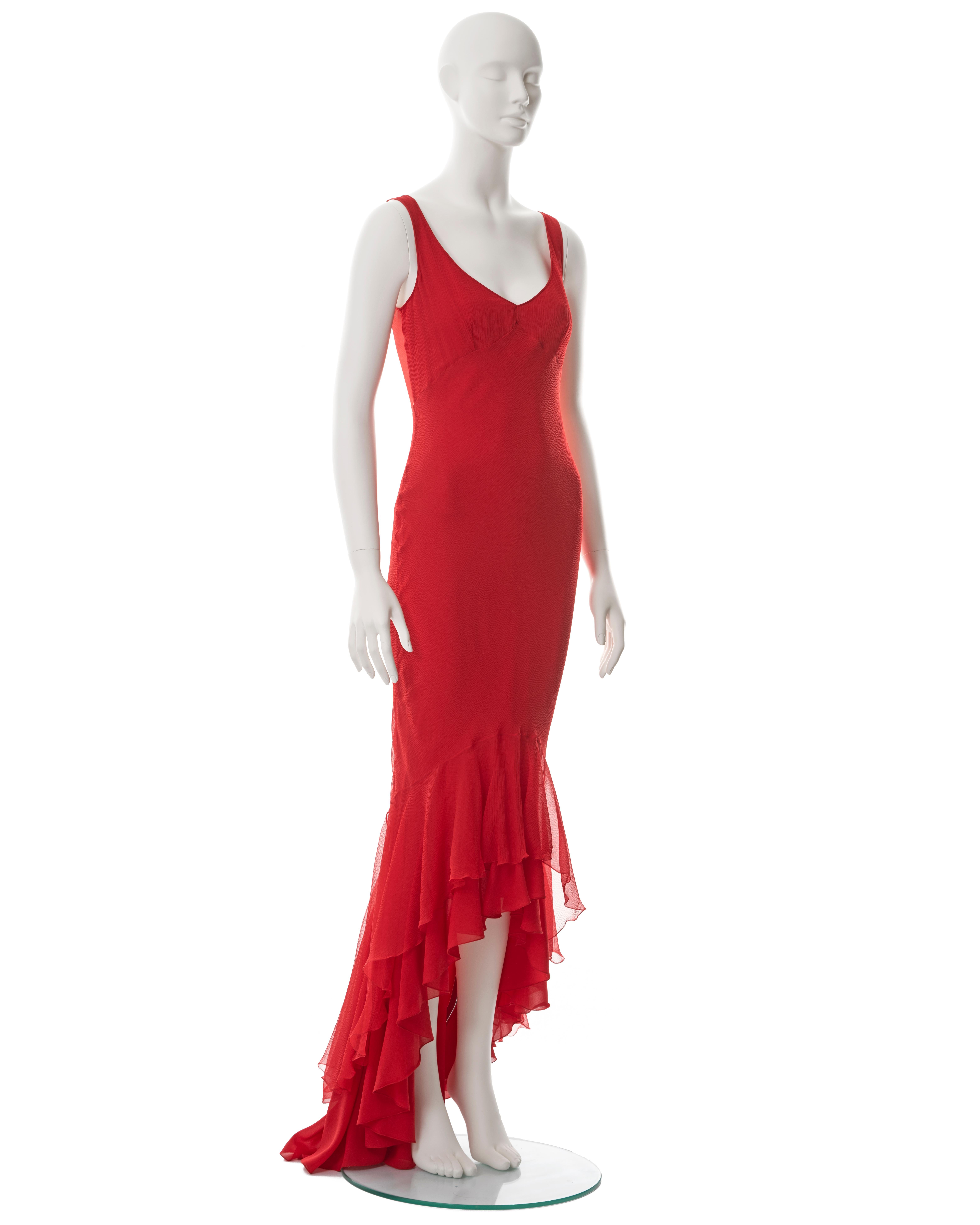 Women's John Galliano red double-layered silk chiffon evening dress, ss 2008