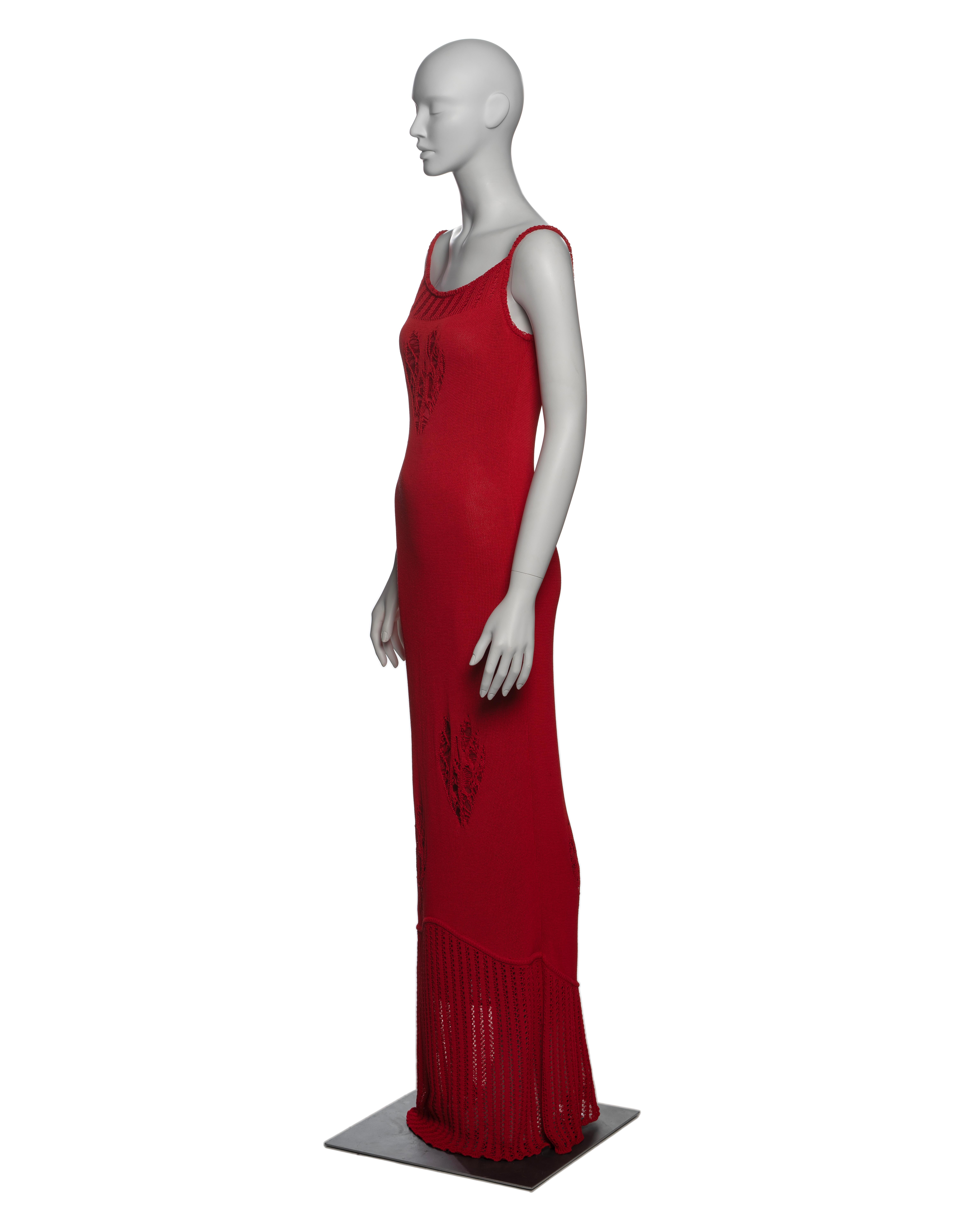 John Galliano Red Knitted Maxi Dress with Heart Cut-outs, SS 2000 7