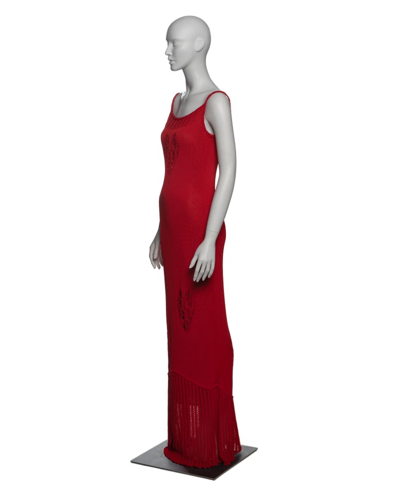 John Galliano Red Knitted Maxi Dress with Heart Cut-outs, SS 2000