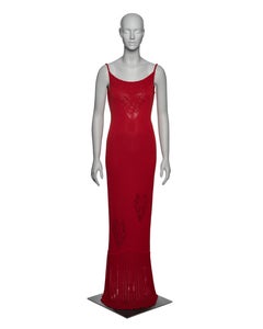 John Galliano Red Knitted Maxi Dress with Heart Cut-outs, SS 2000