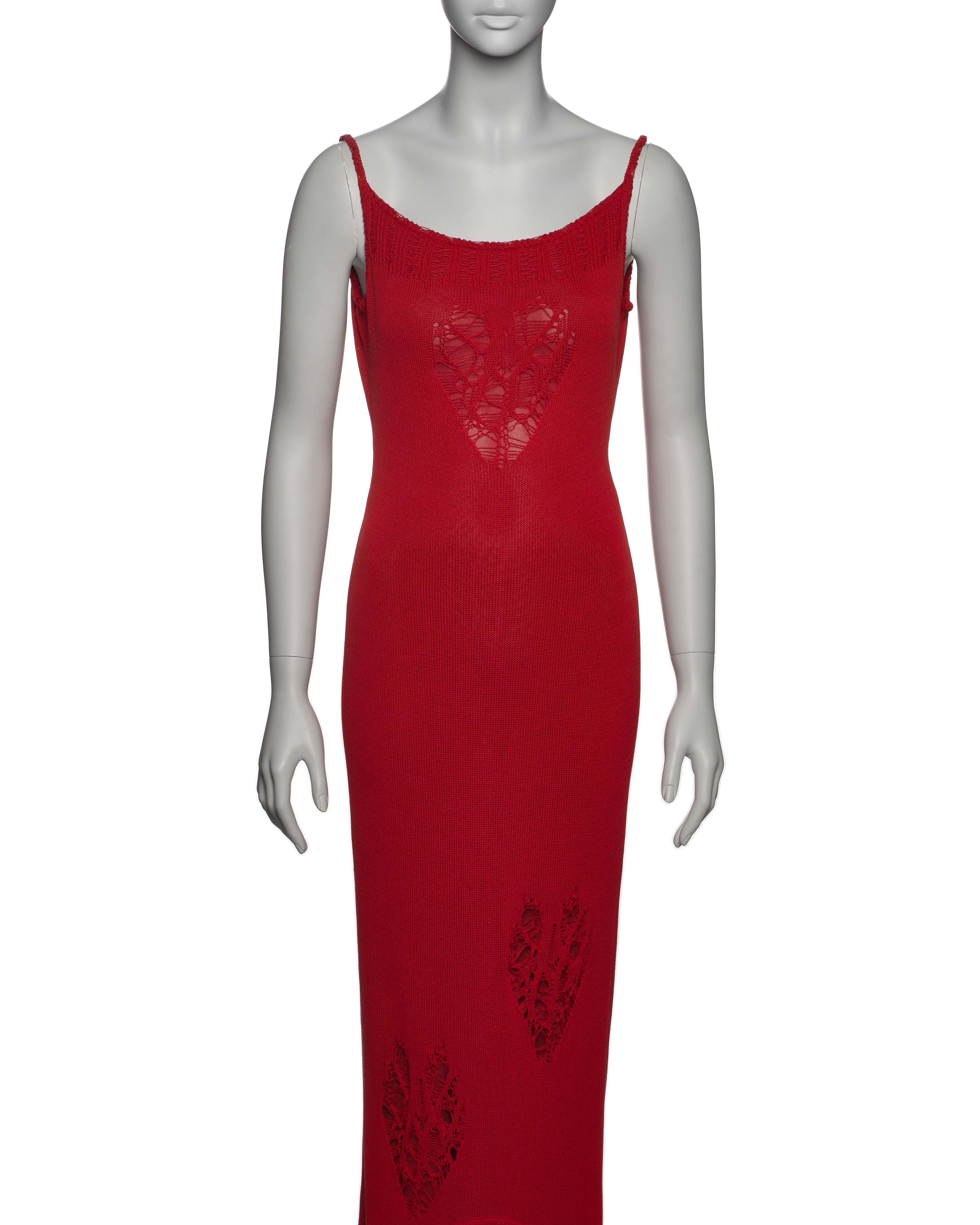 John Galliano Red Knitted Maxi Dress with Heart Cut-outs, SS 2000 In Excellent Condition In London, GB