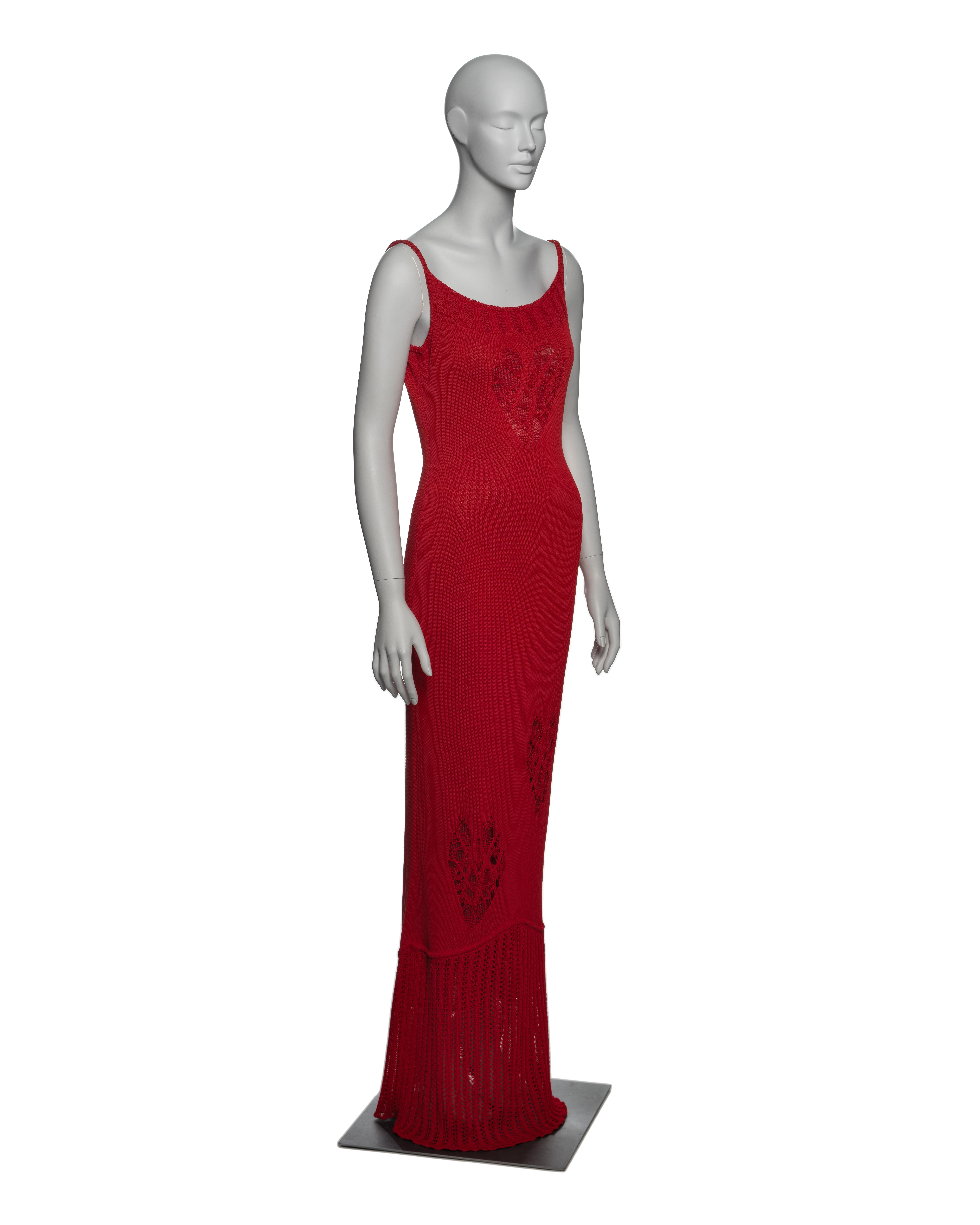 John Galliano Red Knitted Maxi Dress with Heart Cut-outs, SS 2000 1