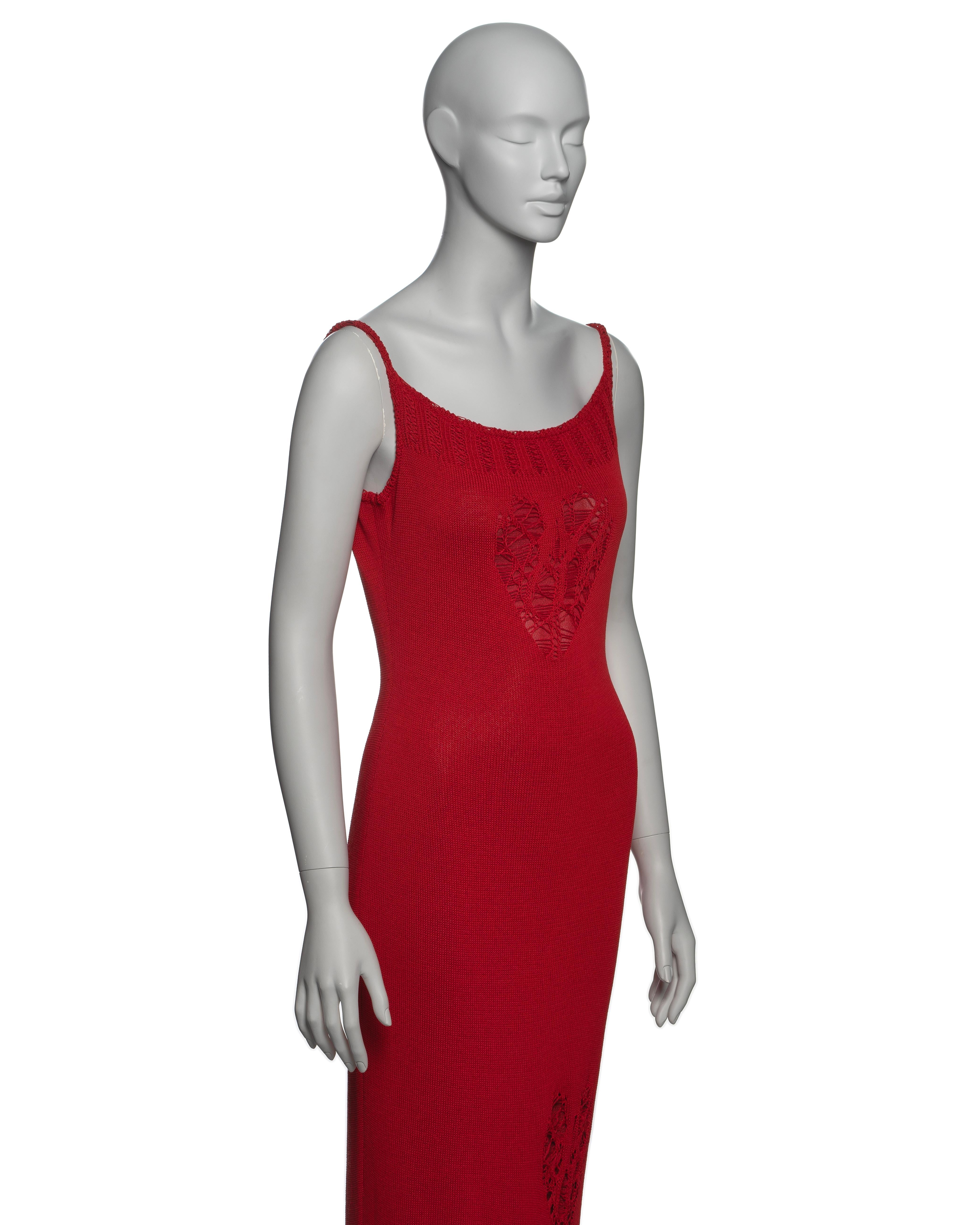 John Galliano Red Knitted Maxi Dress with Heart Cut-outs, SS 2000 2