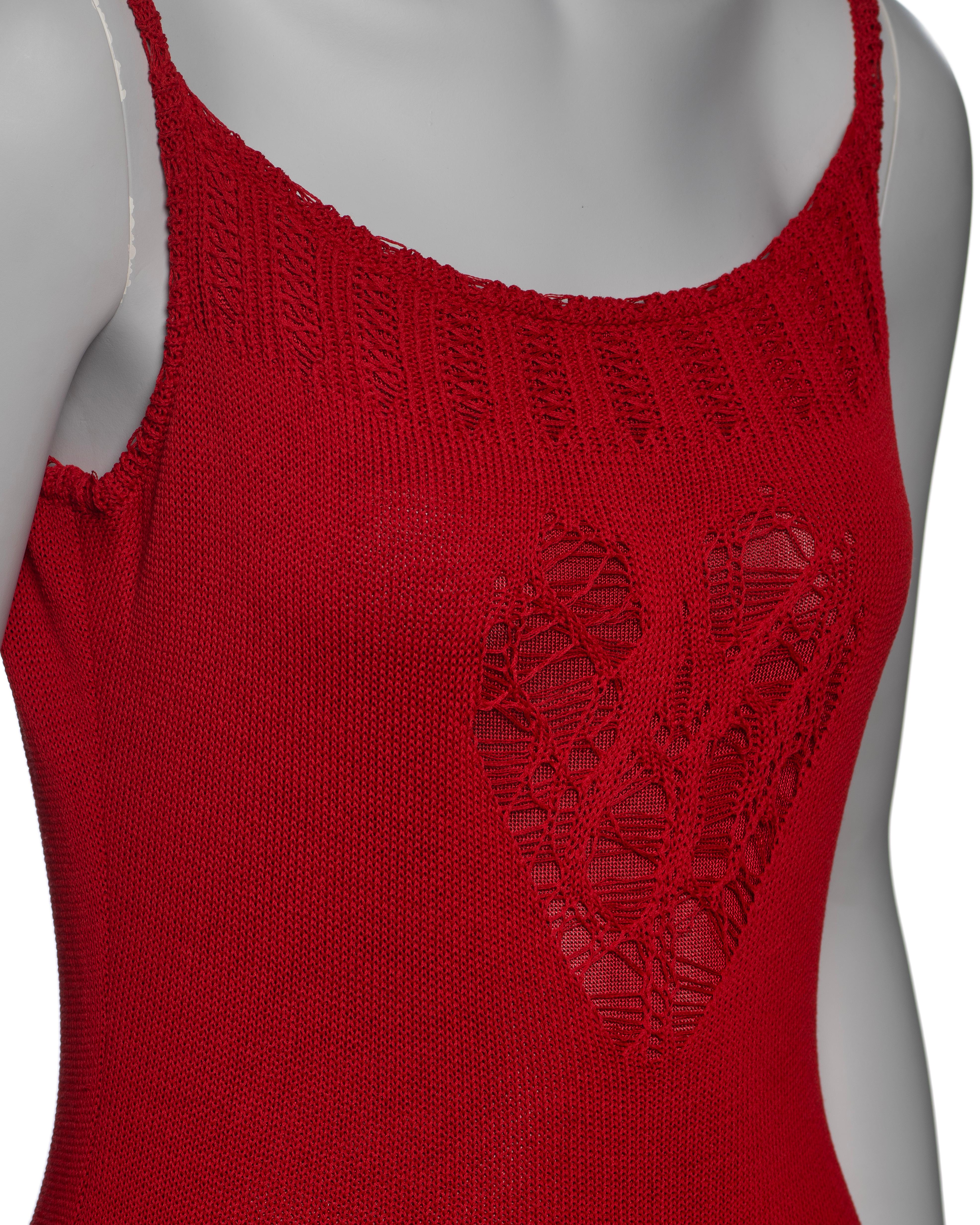 John Galliano Red Knitted Maxi Dress with Heart Cut-outs, SS 2000 3