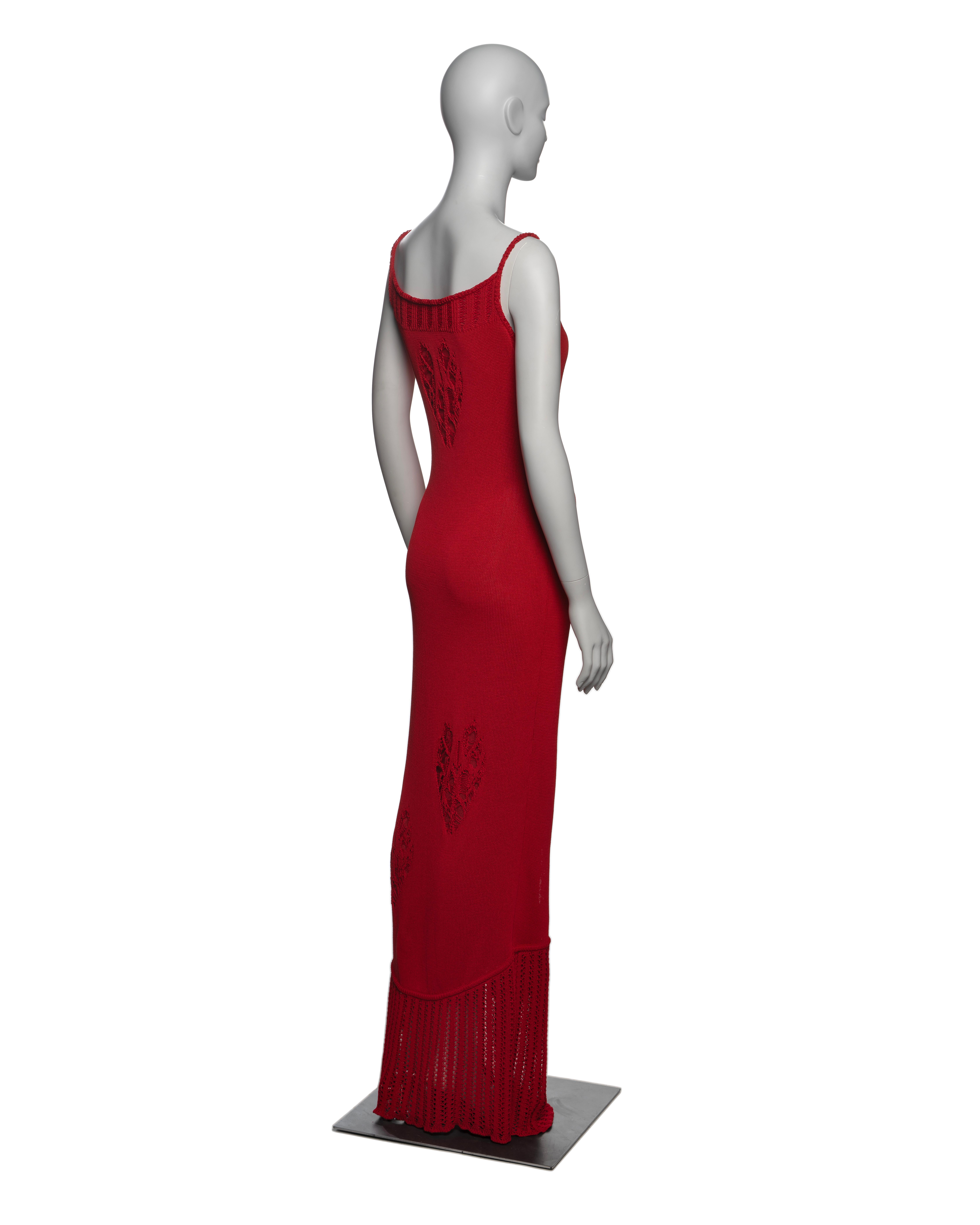 John Galliano Red Knitted Maxi Dress with Heart Cut-outs, SS 2000 4