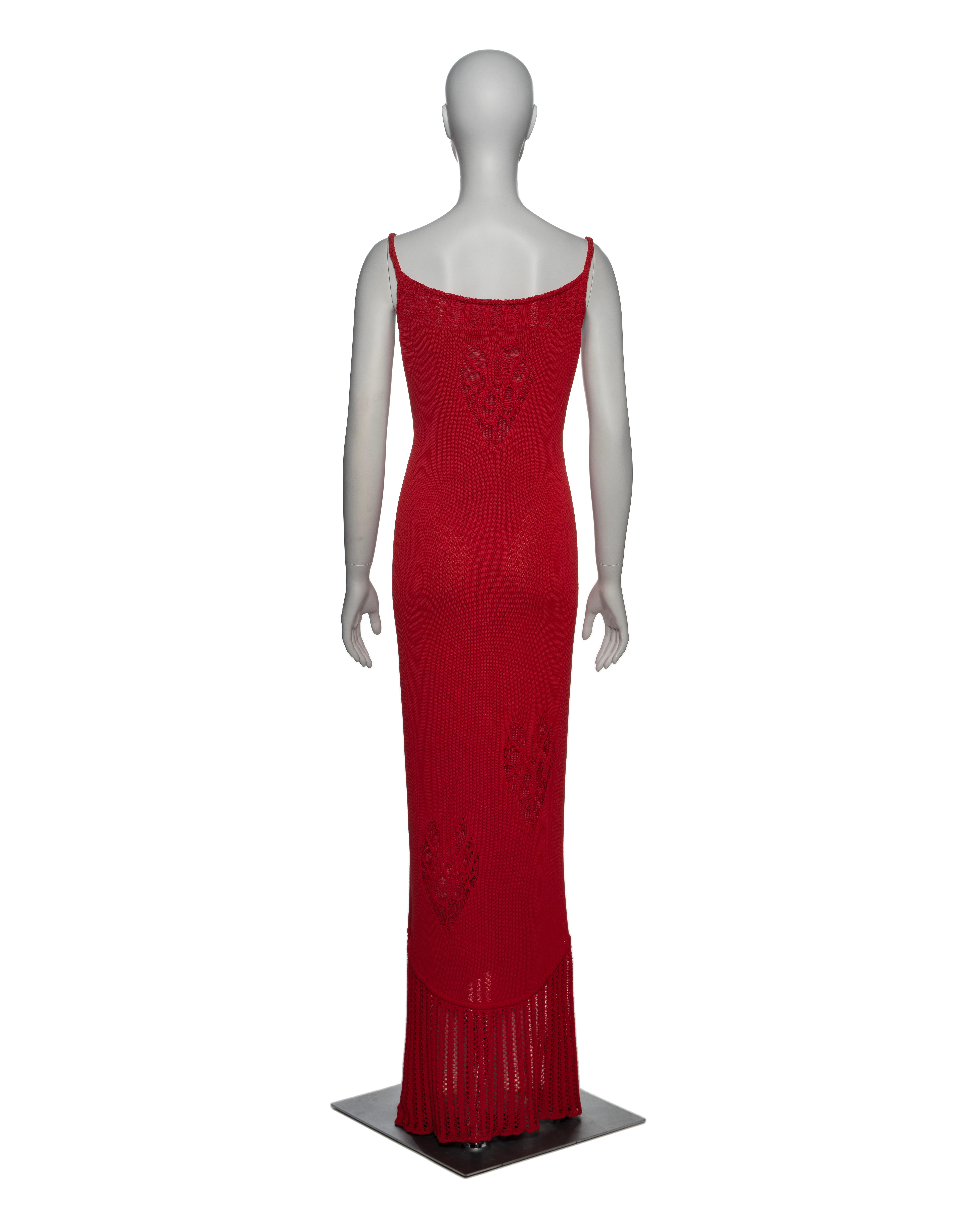 John Galliano Red Knitted Maxi Dress with Heart Cut-outs, SS 2000 5