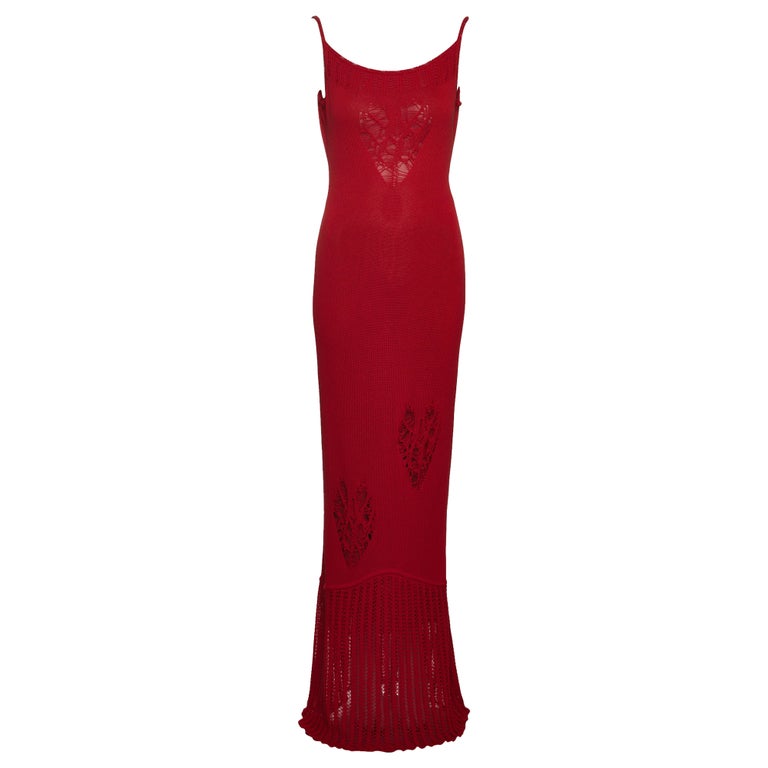 John Galliano Red Knitted Maxi Dress with Heart Cut-outs, SS 2000 at 1stDibs John Galliano Red Knitted Maxi Dress with Heart Cut-outs, SS 2000 at 1stDibs