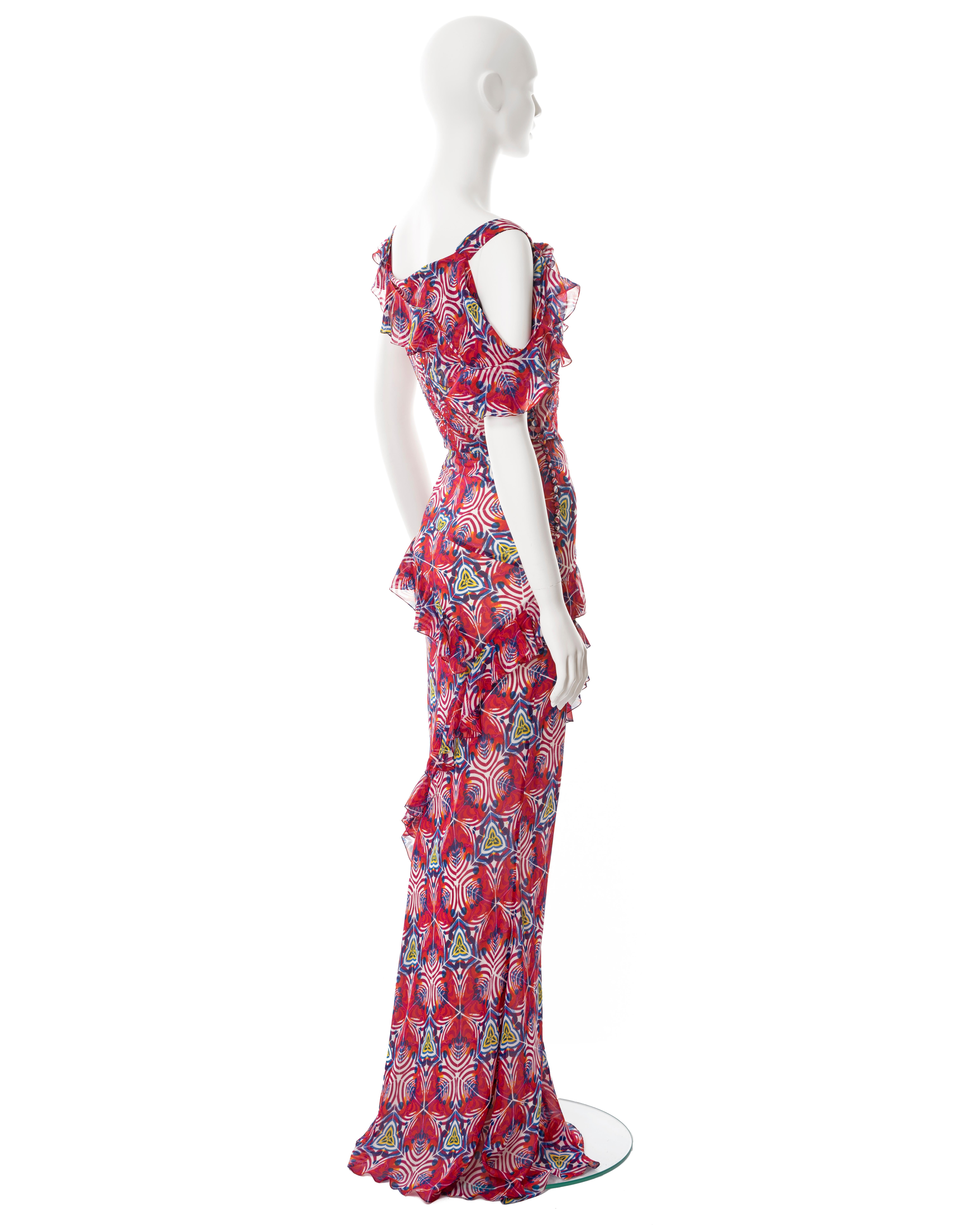 John Galliano red printed silk chiffon evening dress, ss 2002 For Sale 2