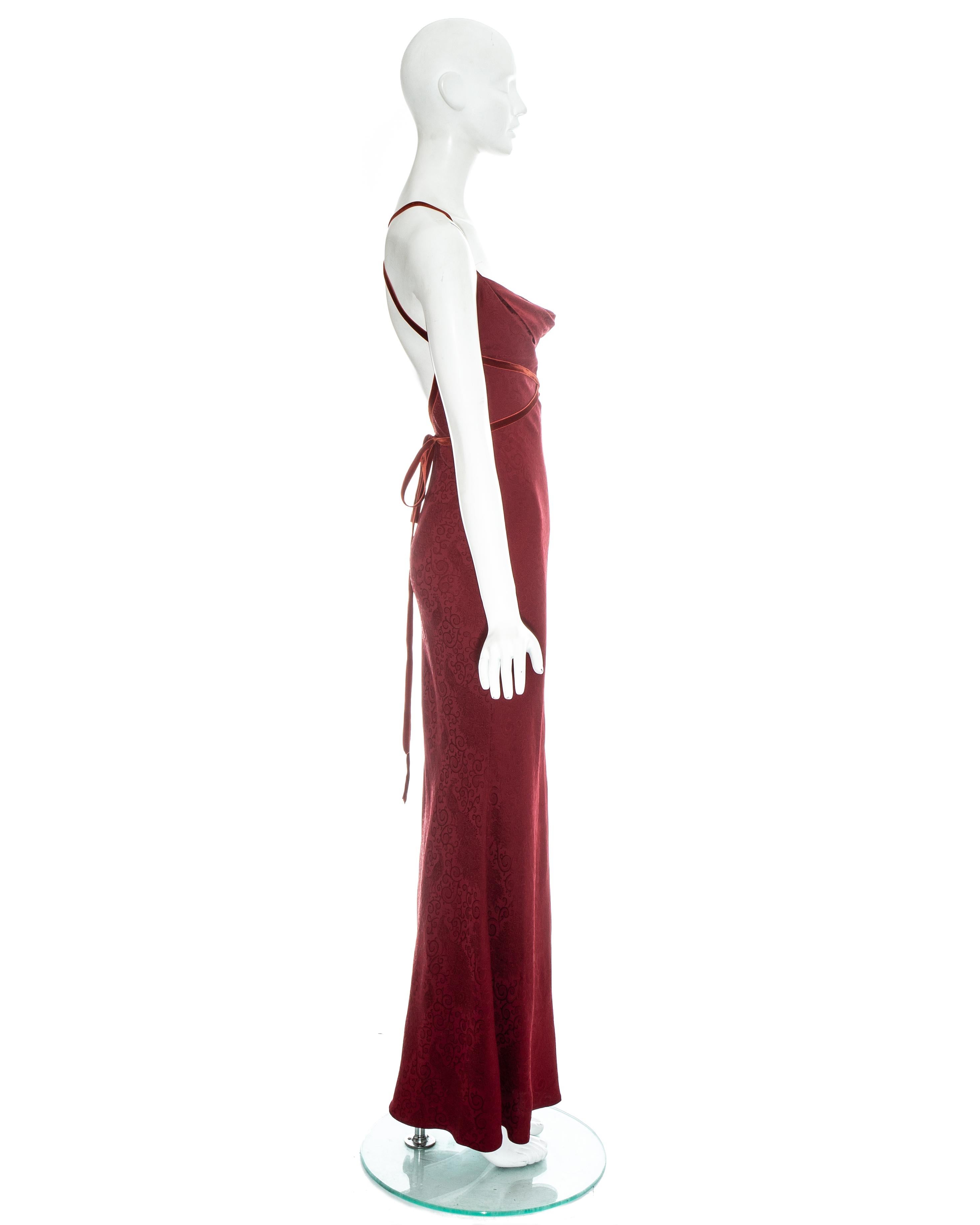 Brown John Galliano red silk and velvet evening dress and jacket, fw 1999