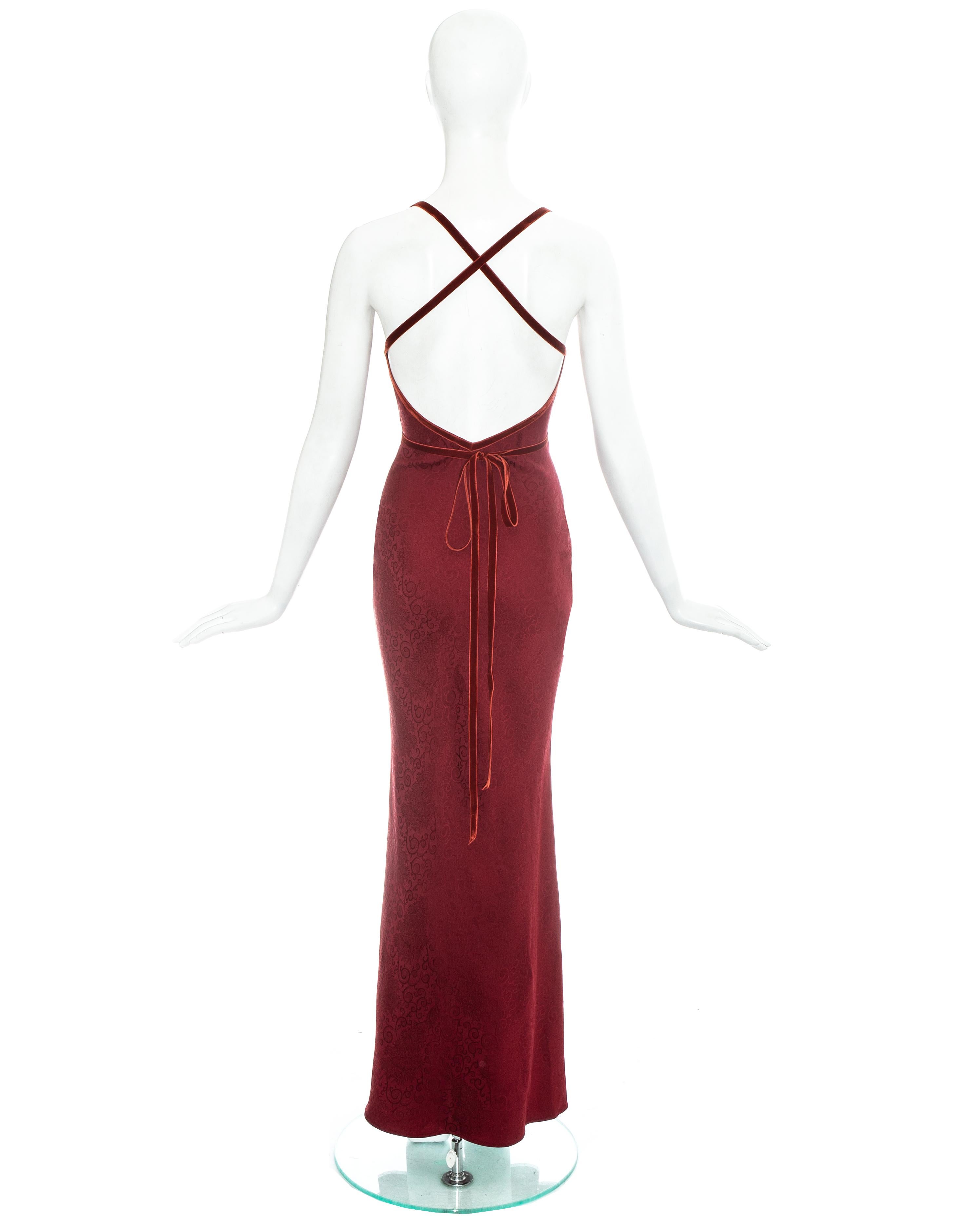 Brown John Galliano red silk and velvet evening dress and jacket, fw 1999 For Sale
