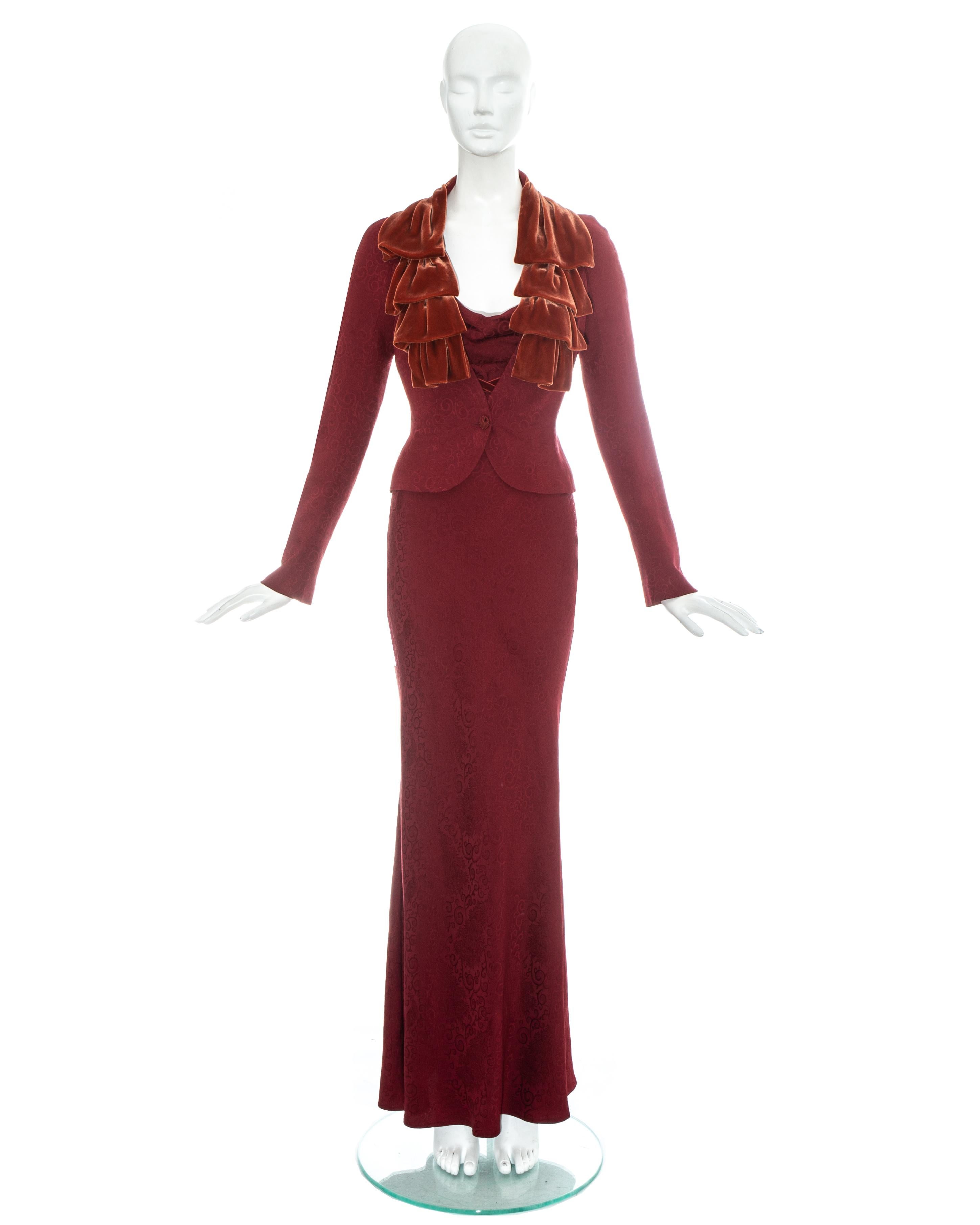 John Galliano red silk and velvet evening dress and jacket, fw 1999 In Excellent Condition For Sale In London, London
