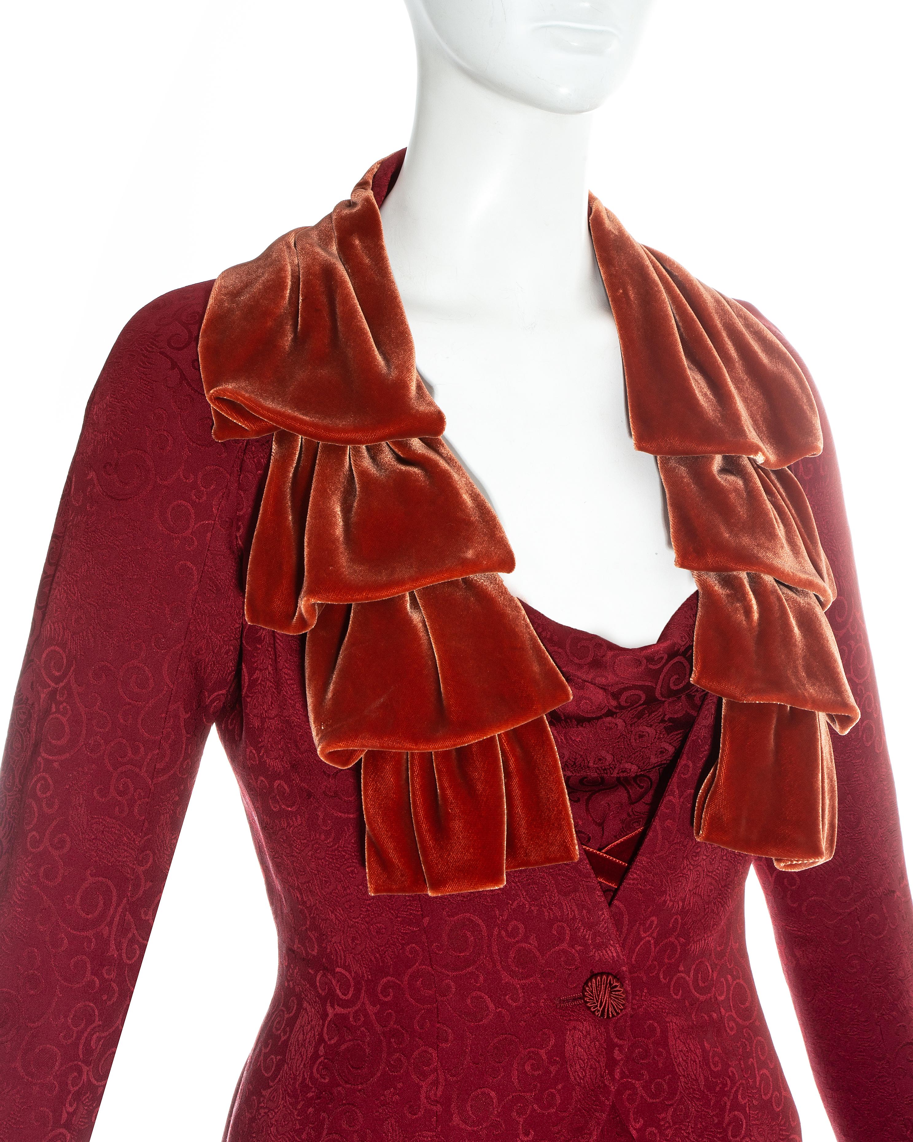 Women's John Galliano red silk and velvet evening dress and jacket, fw 1999 For Sale