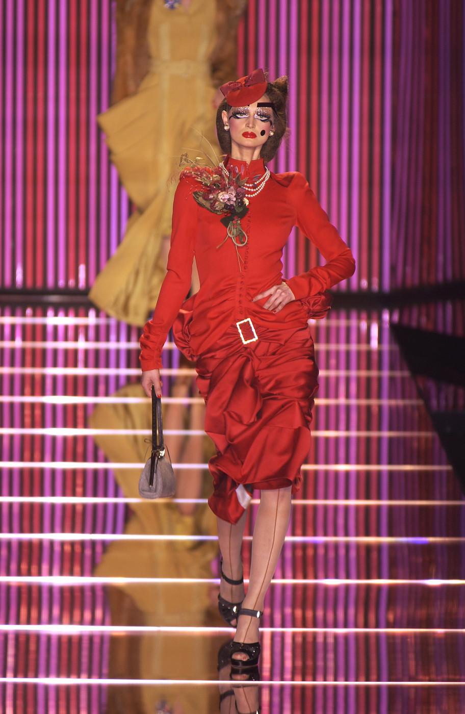 John Galliano red wool and satin bustled evening jacket, fw 2003 7