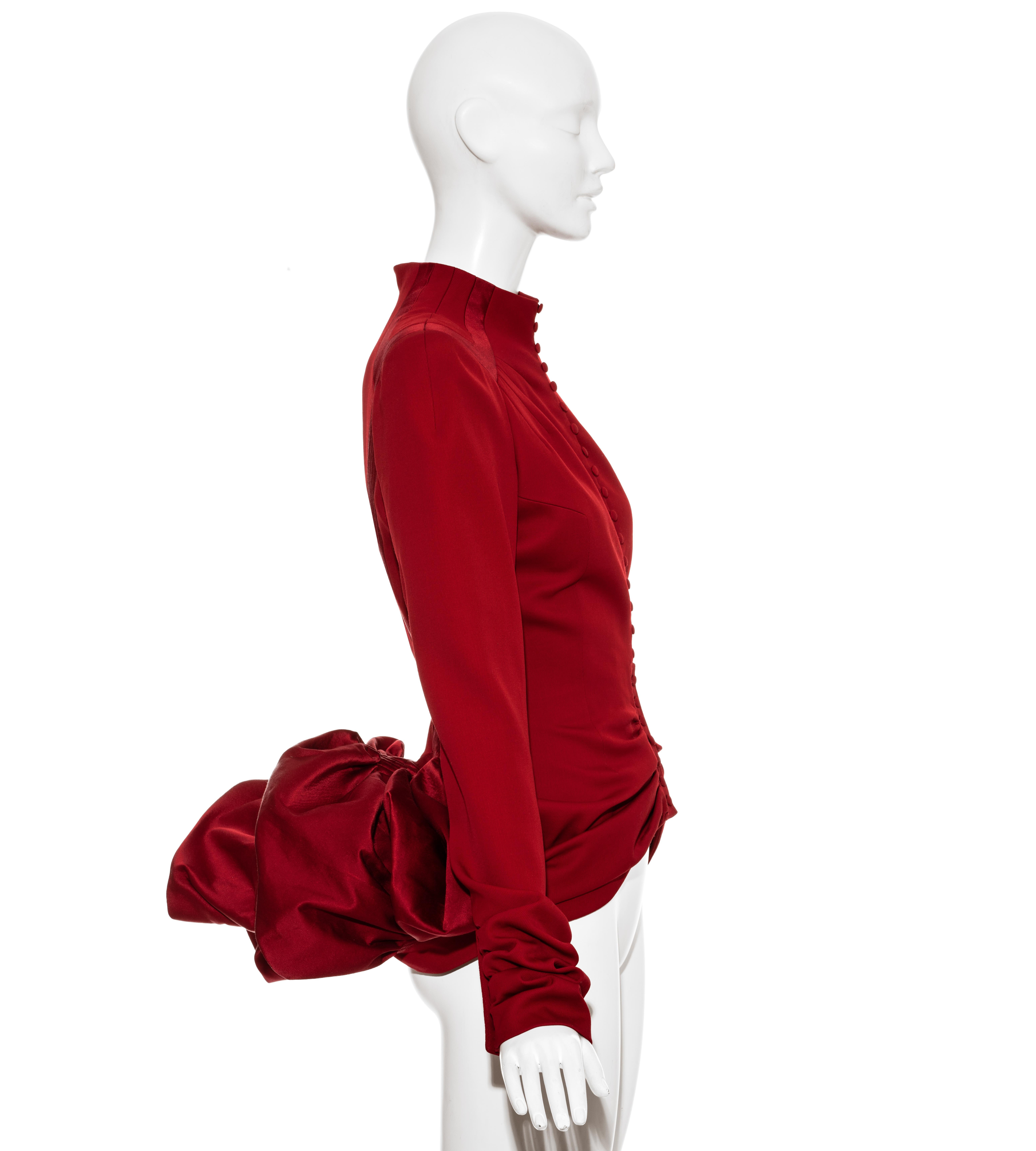 Red John Galliano red wool and satin bustled evening jacket, fw 2003