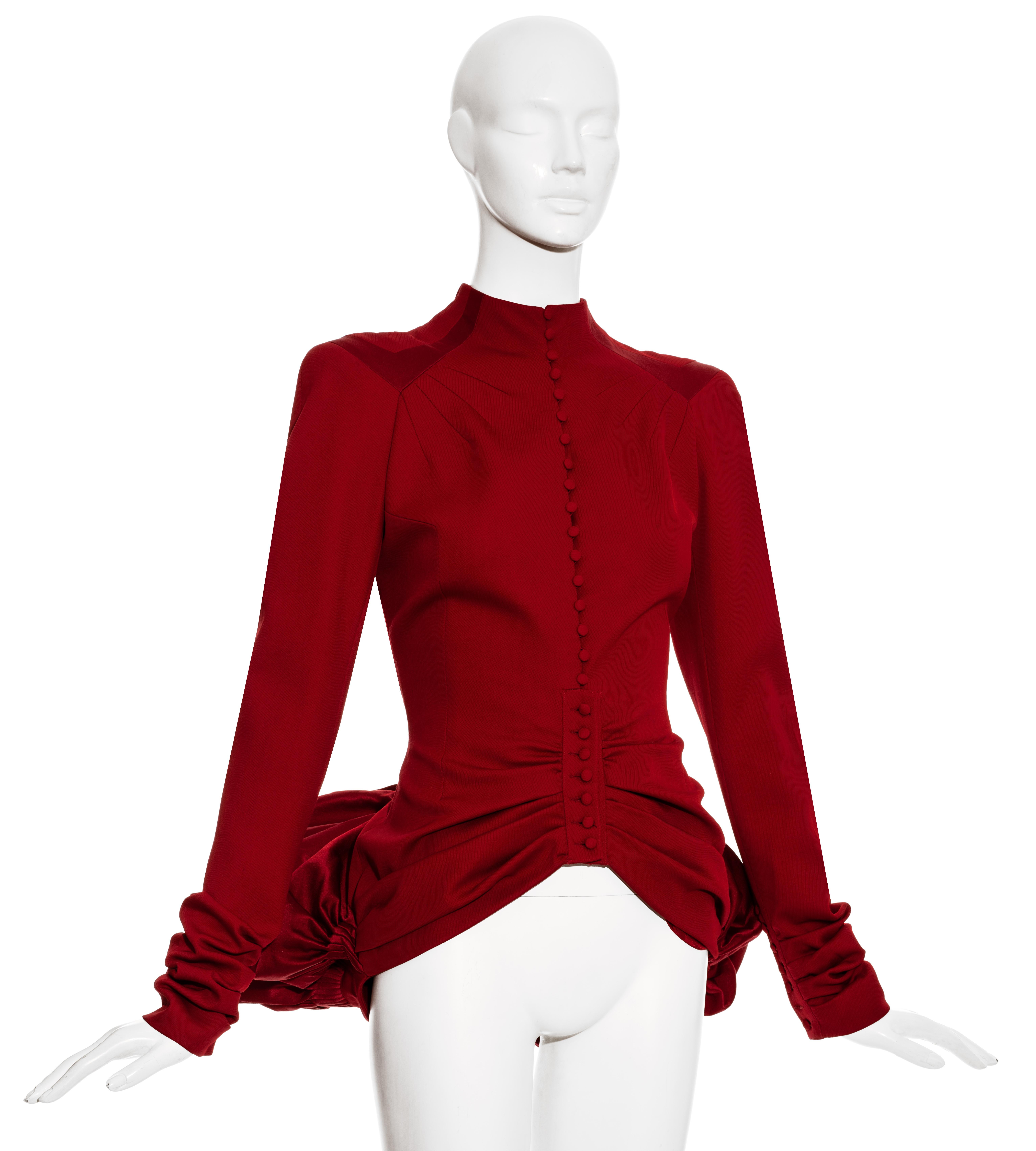 John Galliano red wool and satin bustled evening jacket, fw 2003 1