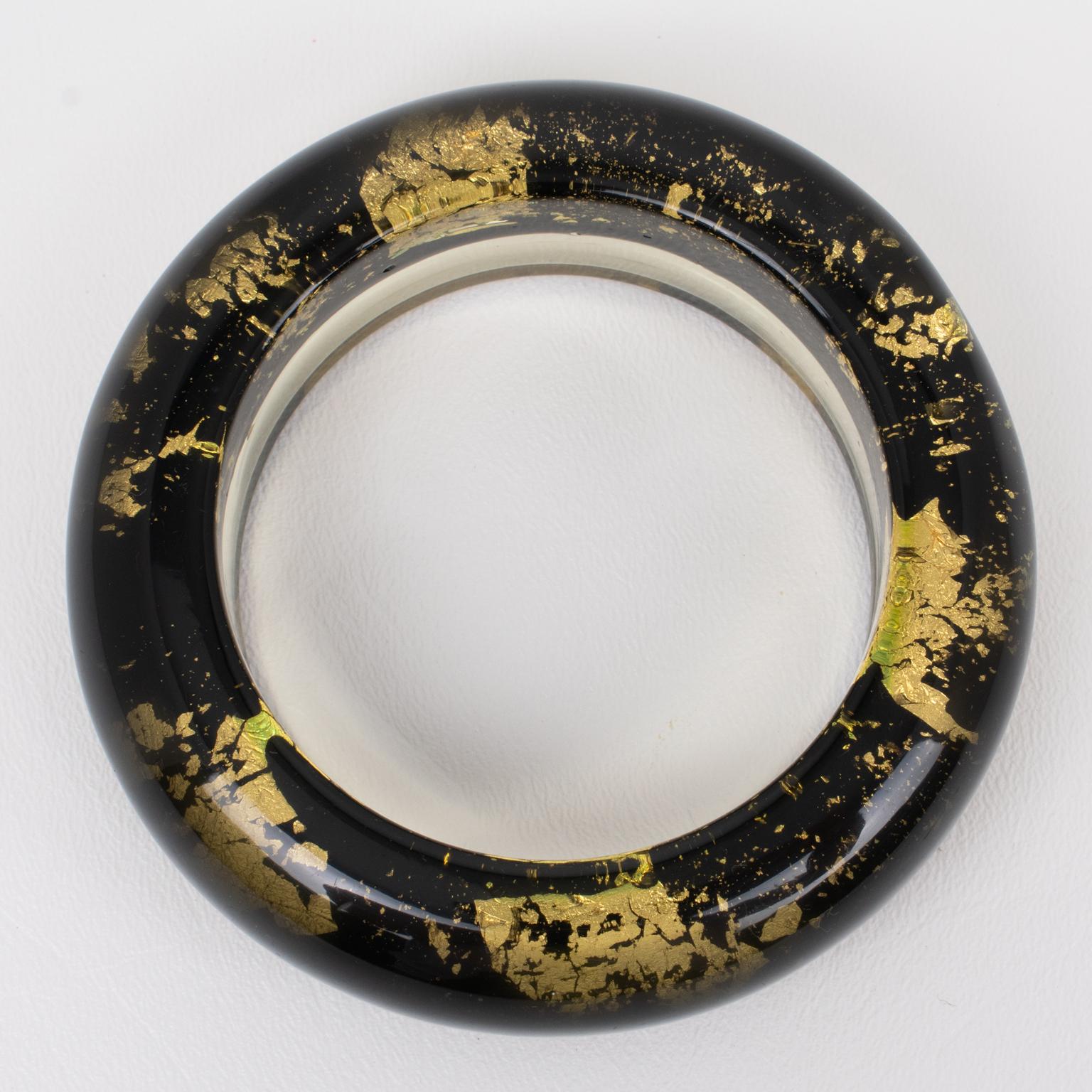 Modern John Galliano Resin Acrylic Bracelet Bangle Gold Flakes Inclusions For Sale