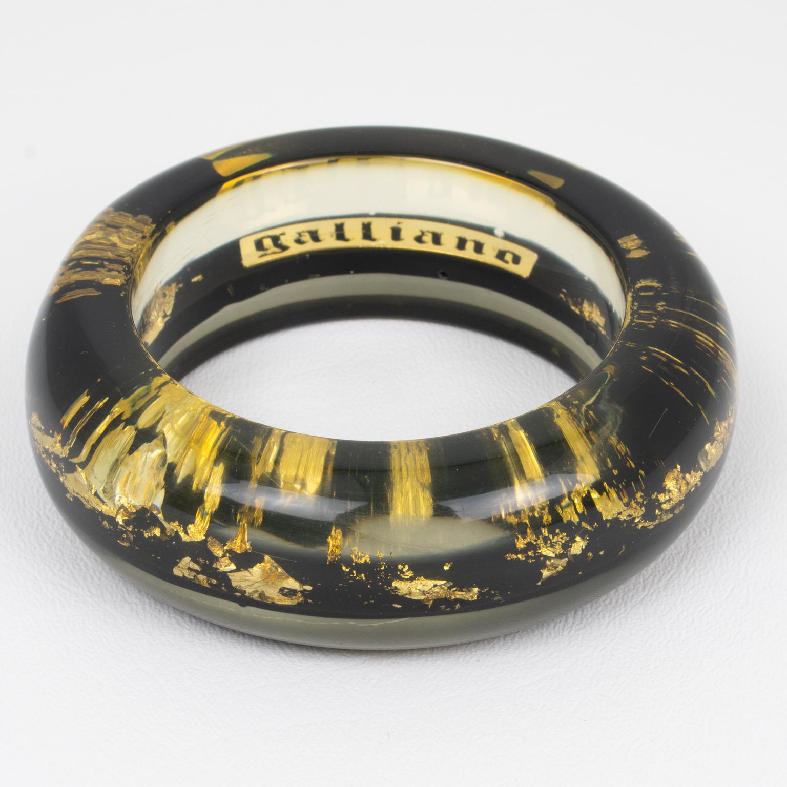 Women's or Men's John Galliano Resin Acrylic Bracelet Bangle Gold Flakes Inclusions For Sale