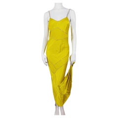 John Galliano Rhinestone Diamond Embroidered Yellow Ruffled Evening Dress Gown