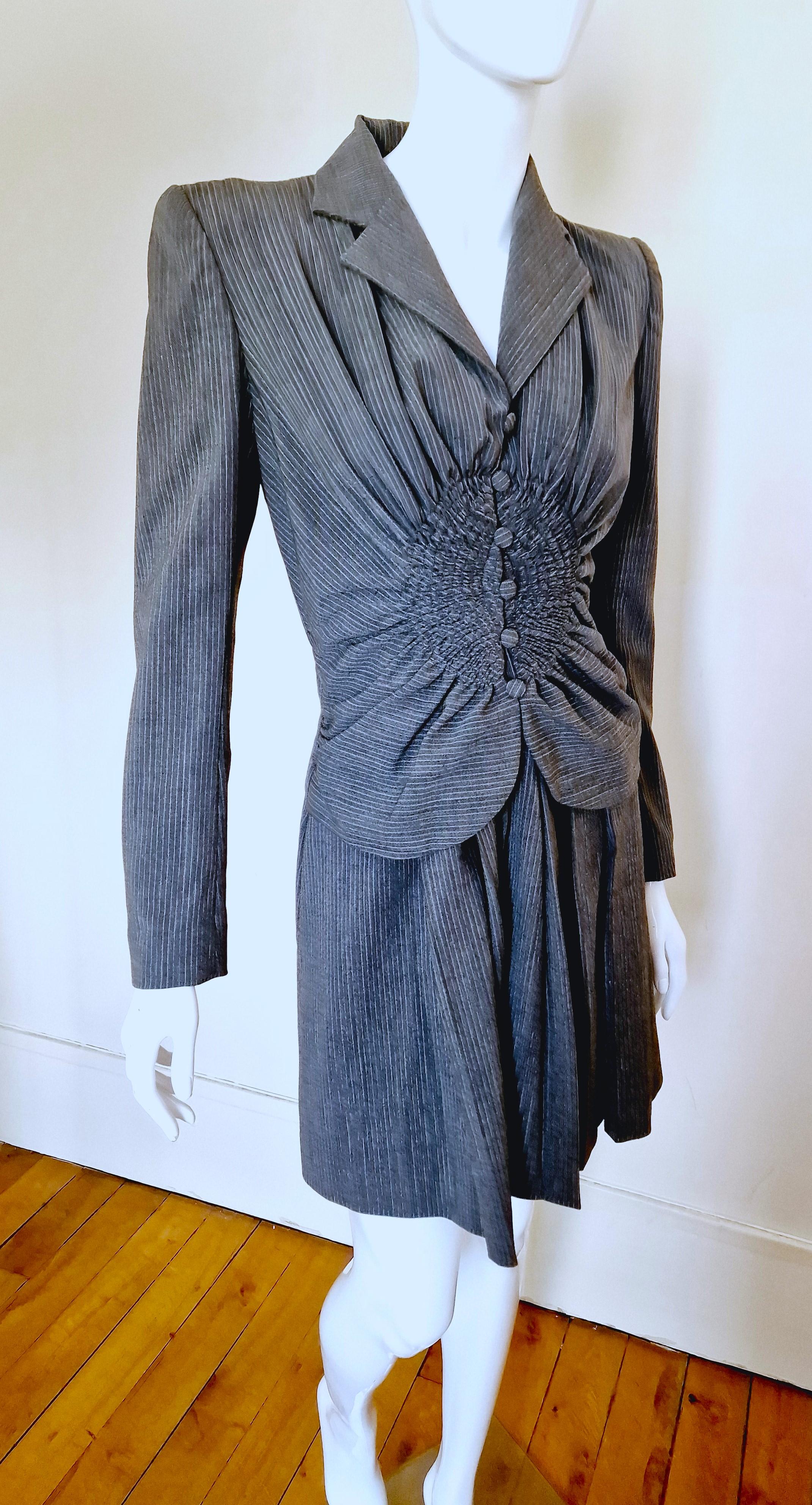 John Galliano Runway 1997 A/W Suzy Phinix Ruched Gray Kendall Jenner Suit Dress 5
