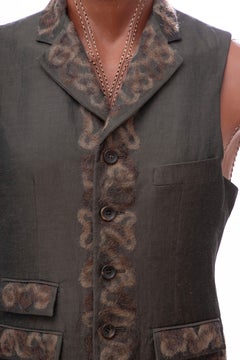 John Galliano Runway Men's Button Front Vest Embroidered Mohair Trim, Fall 2008