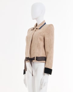 John Galliano S/S 1991 Raw Tan Jute silk trimmed Jacket