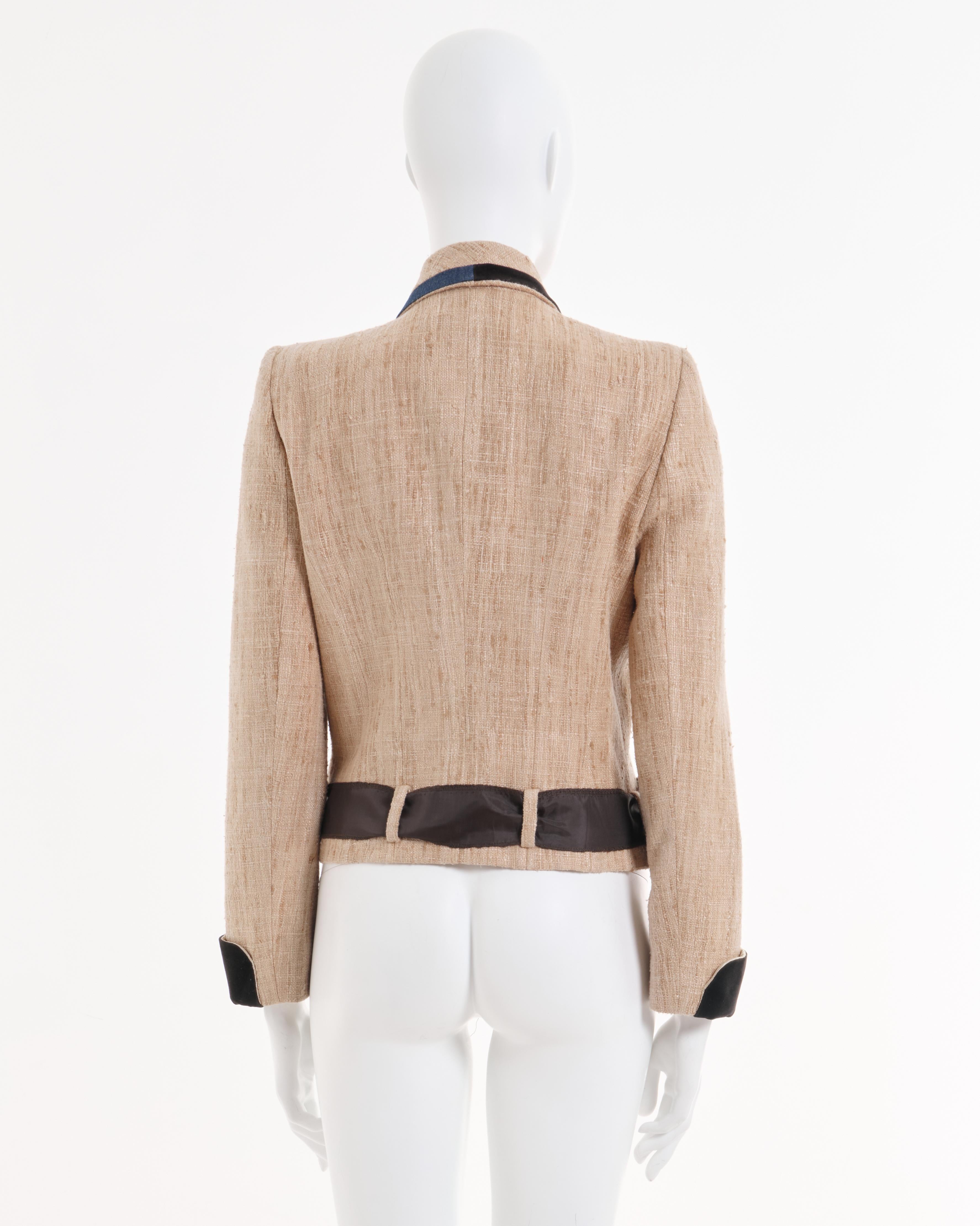 Beige John Galliano S/S 1991 Raw Tan Iuta silk trimmed Jacket
