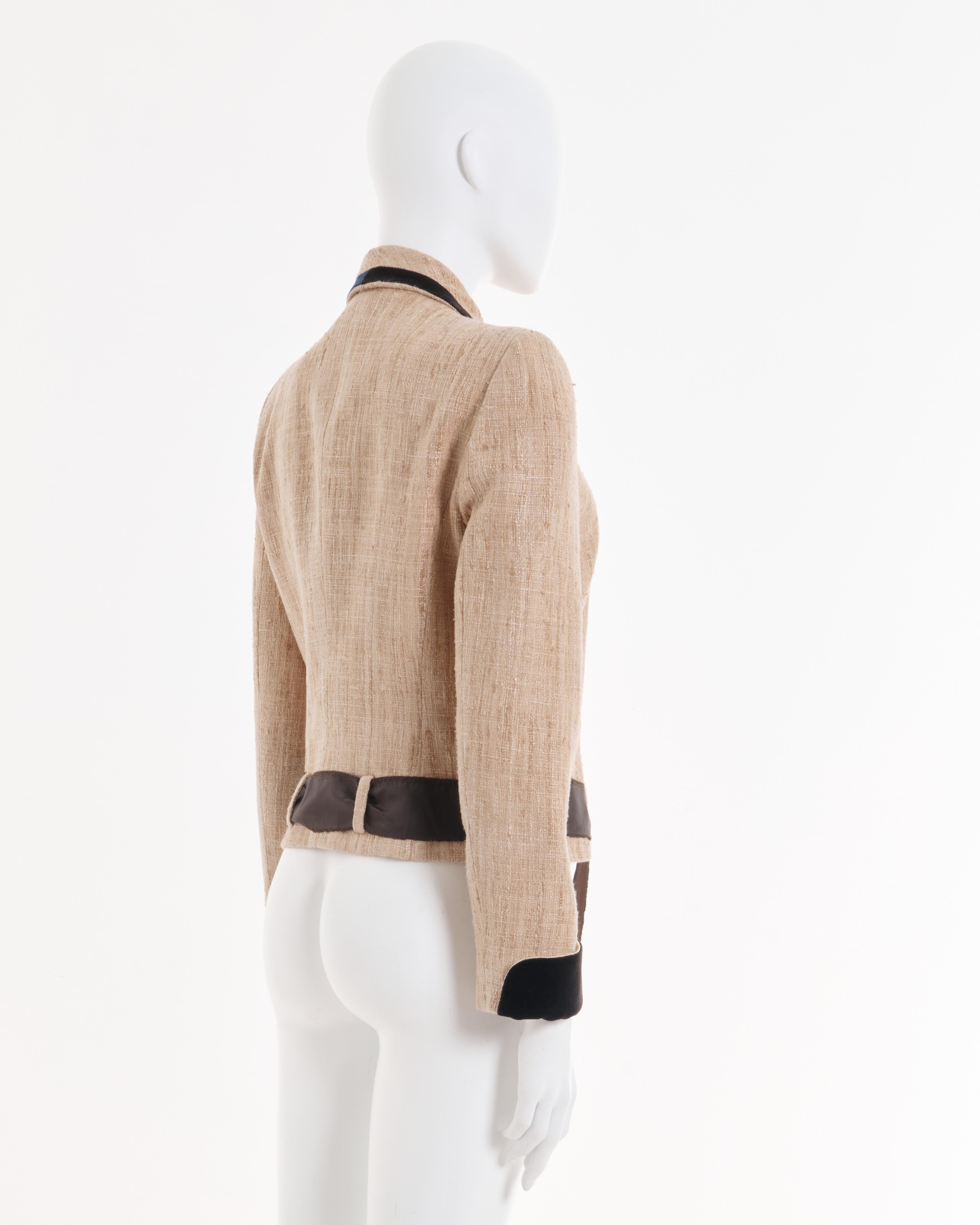 John Galliano S/S 1991 Raw Tan Iuta silk trimmed Jacket In Excellent Condition In Milano, IT