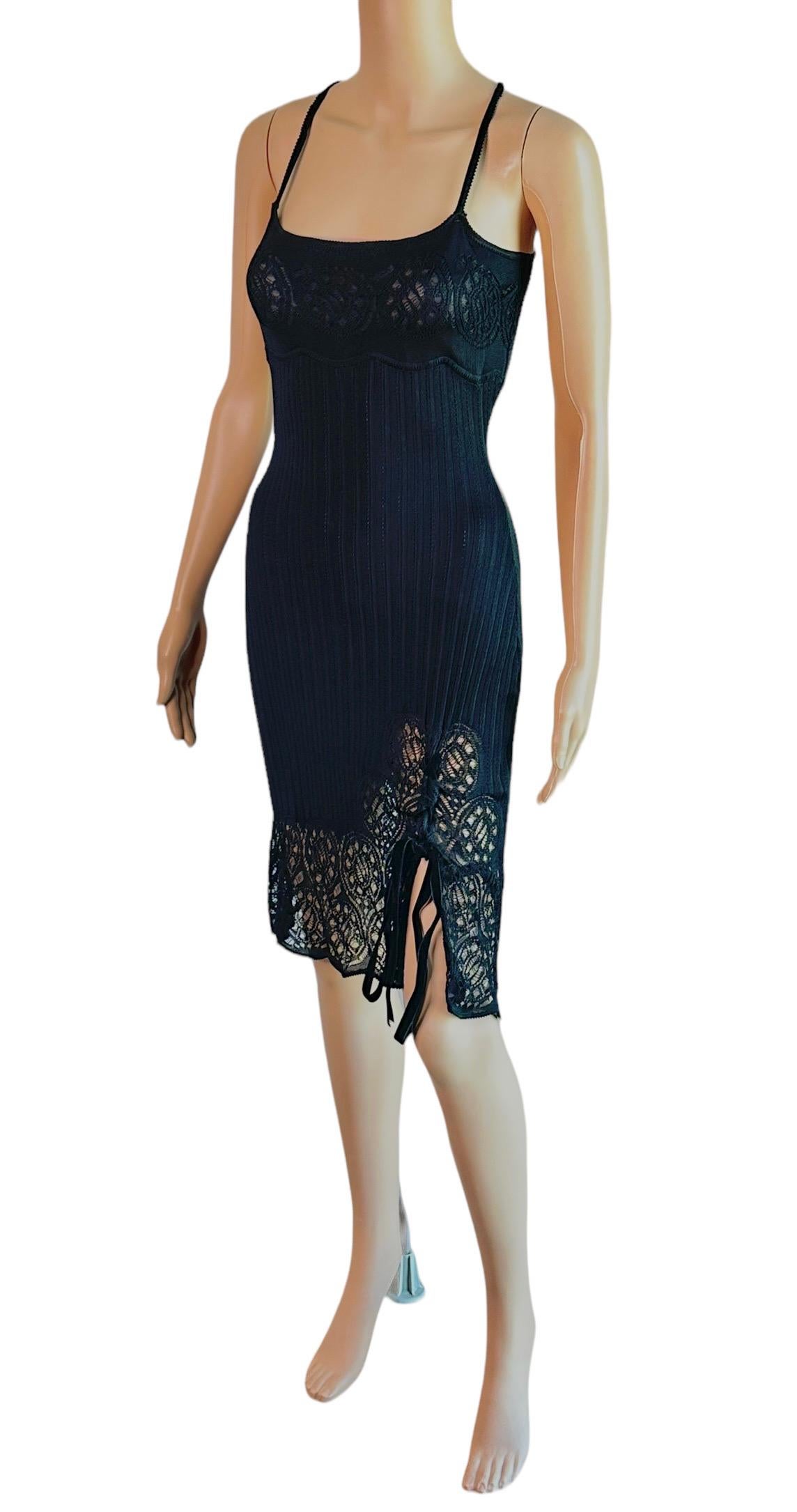 John Galliano S/S 1999 Sheer Lace Open Knit Black Mini Dress For Sale 6