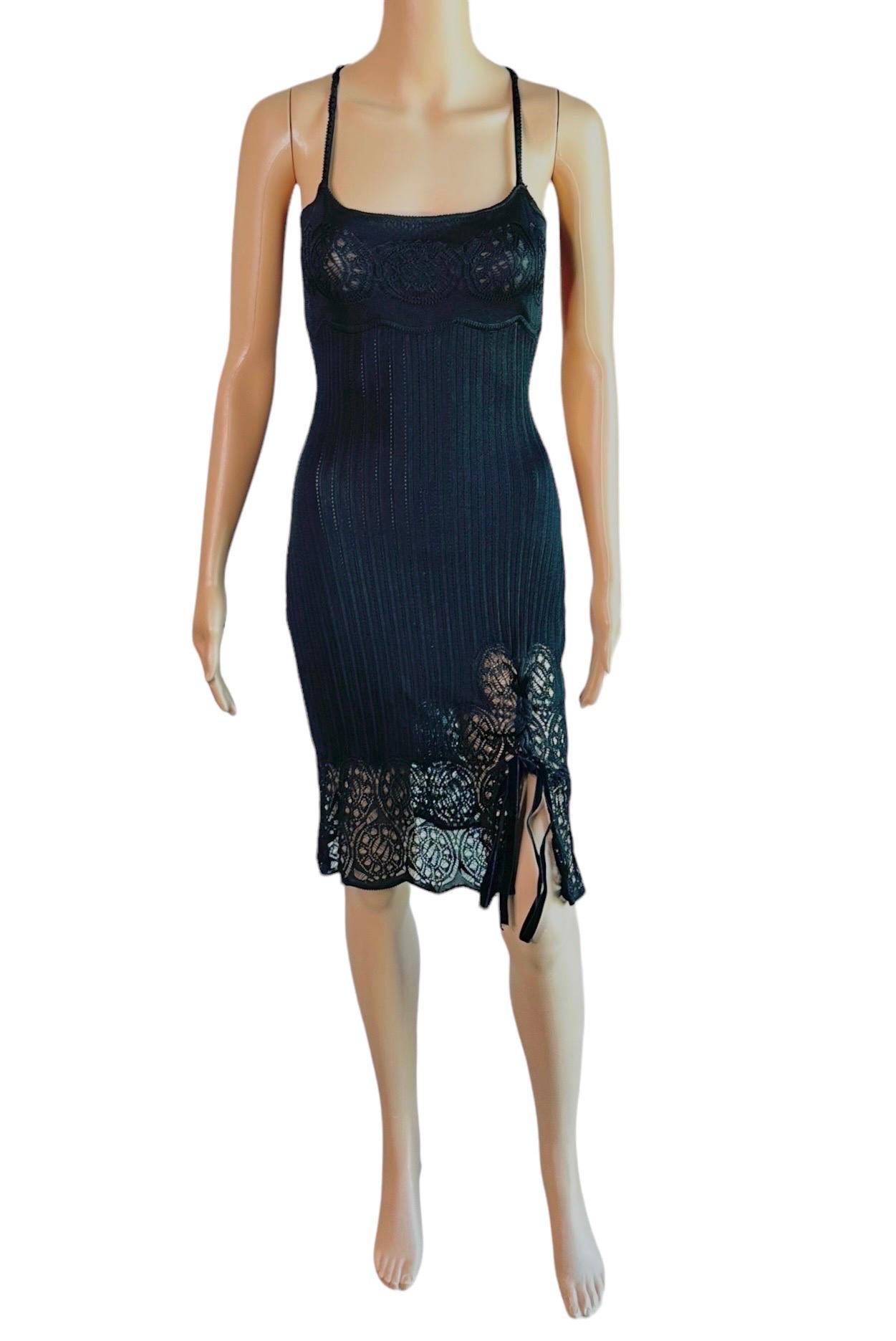 John Galliano S/S 1999 Sheer Lace Open Knit Black Mini Dress For Sale 2