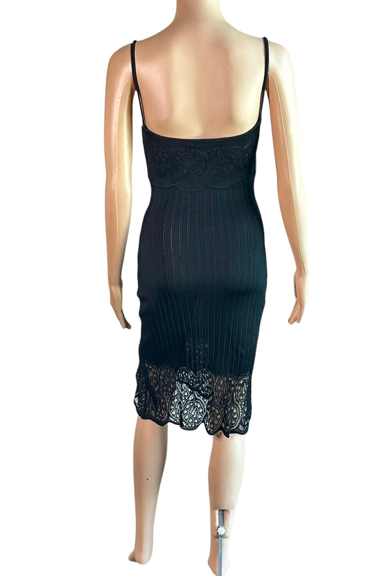 John Galliano S/S 1999 Sheer Lace Open Knit Black Mini Dress For Sale 3
