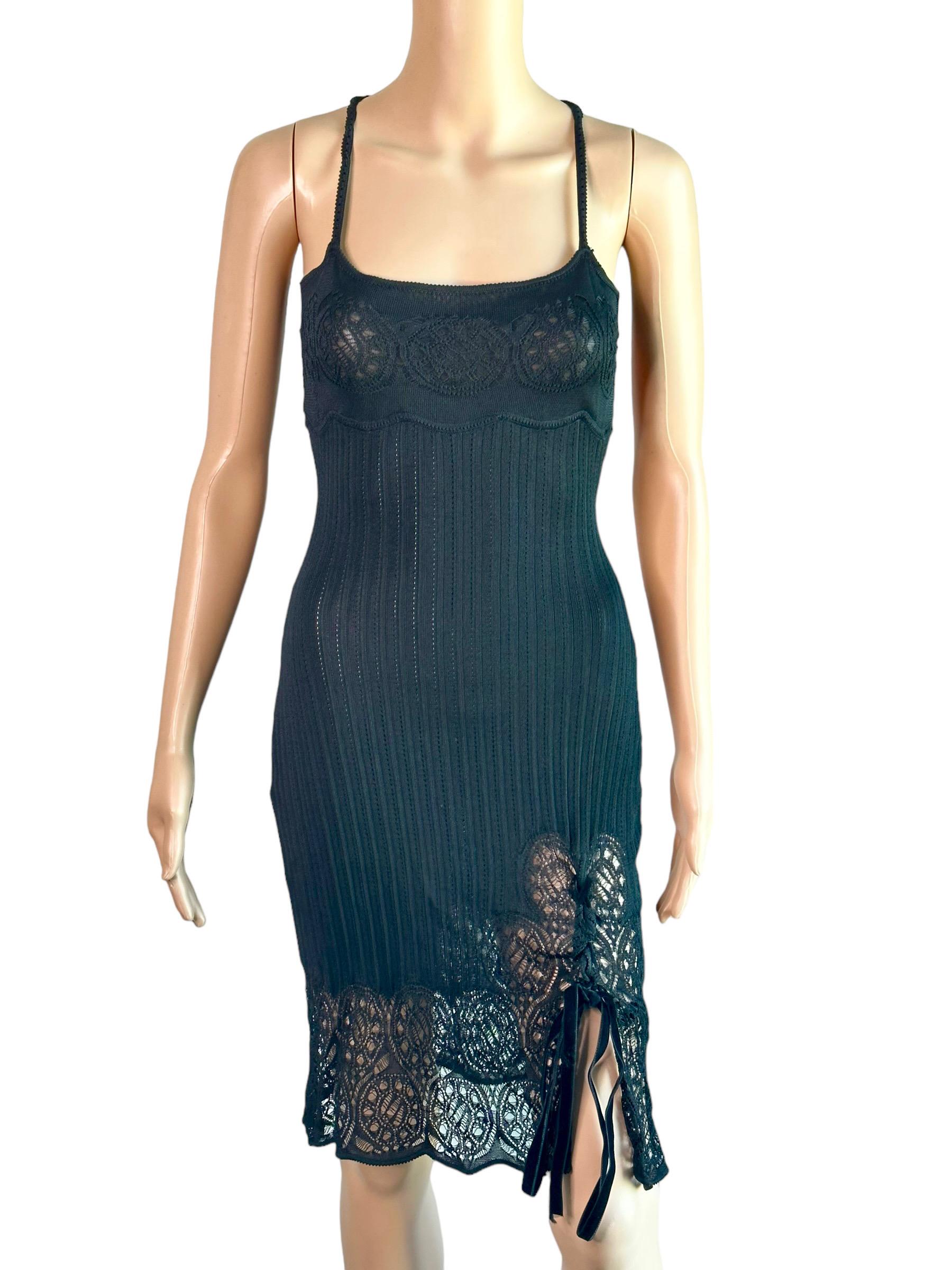 John Galliano S/S 1999 Sheer Lace Open Knit Black Mini Dress For Sale 4