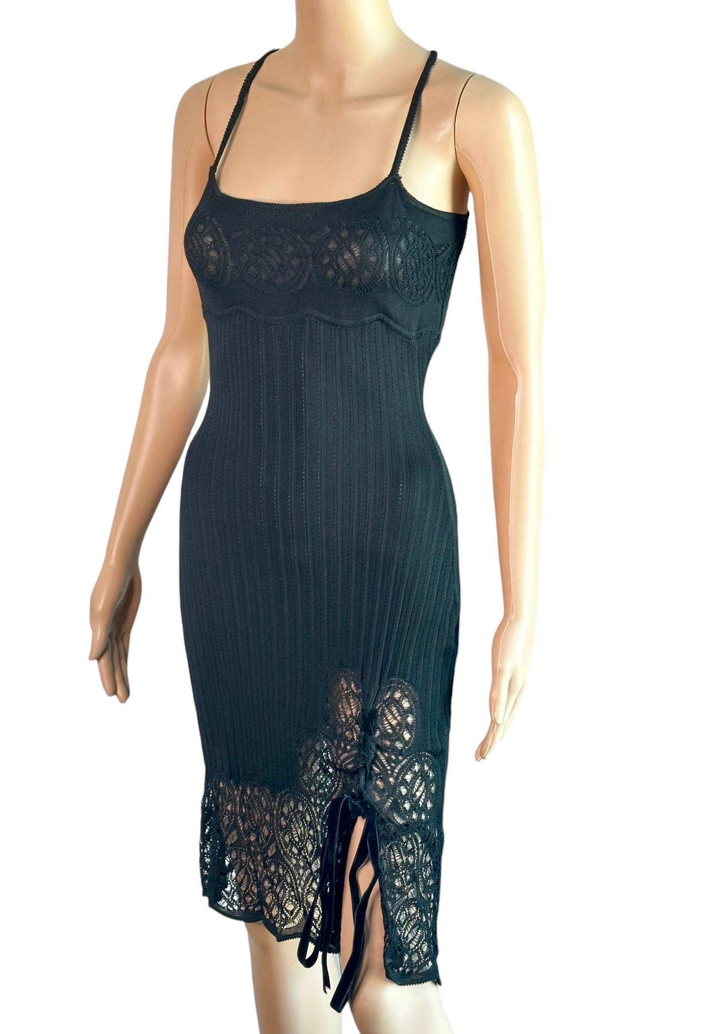 John Galliano S/S 1999 Sheer Lace Open Knit Black Mini Dress For Sale 5