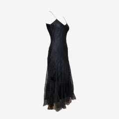 John Galliano S/S 2000 Black Chevron Pintucked Sheer Hem Slip Dress