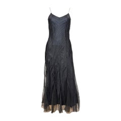 John Galliano S/S 2000 Black Chevron Pintucked Sheer Hem Slip Dress
