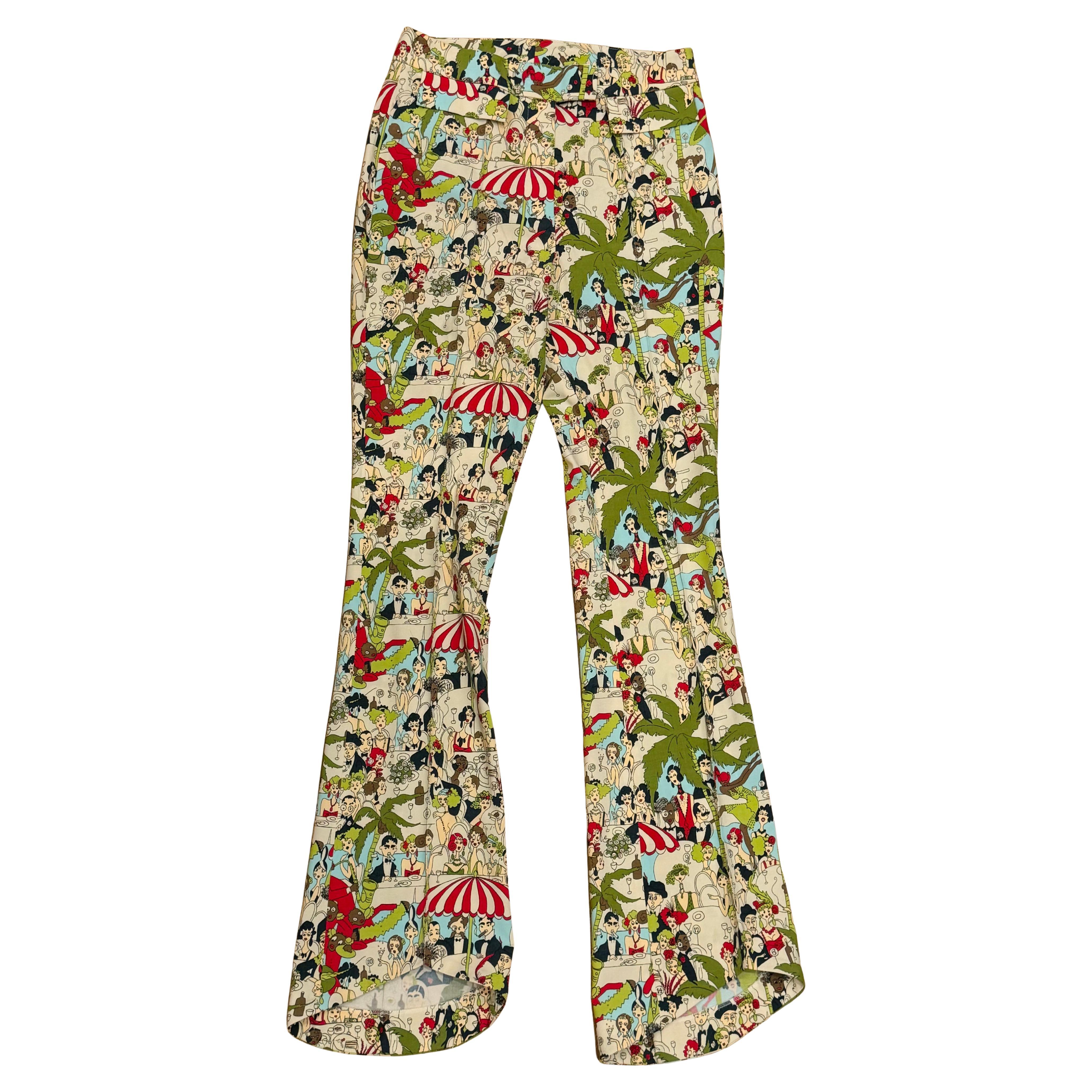 John Galliano S/S 2001 café Society Druck seltene Hose im Angebot