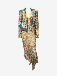 John Galliano S/S 2001 Cafe Society Print Silk Gown and Jacket Ensemble