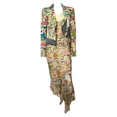 John Galliano S/S 2001 Cafe Society Print Silk Gown and Jacket Ensemble