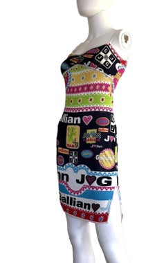 JOHN GALLIANO S/S 2002 "Formula One" Graphic Print Stretch Knit Mini Dress