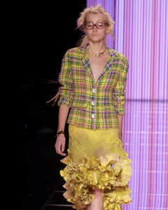 John Galliano S/S 2005 Checkered Bondage Green and Blue Silk Jacket